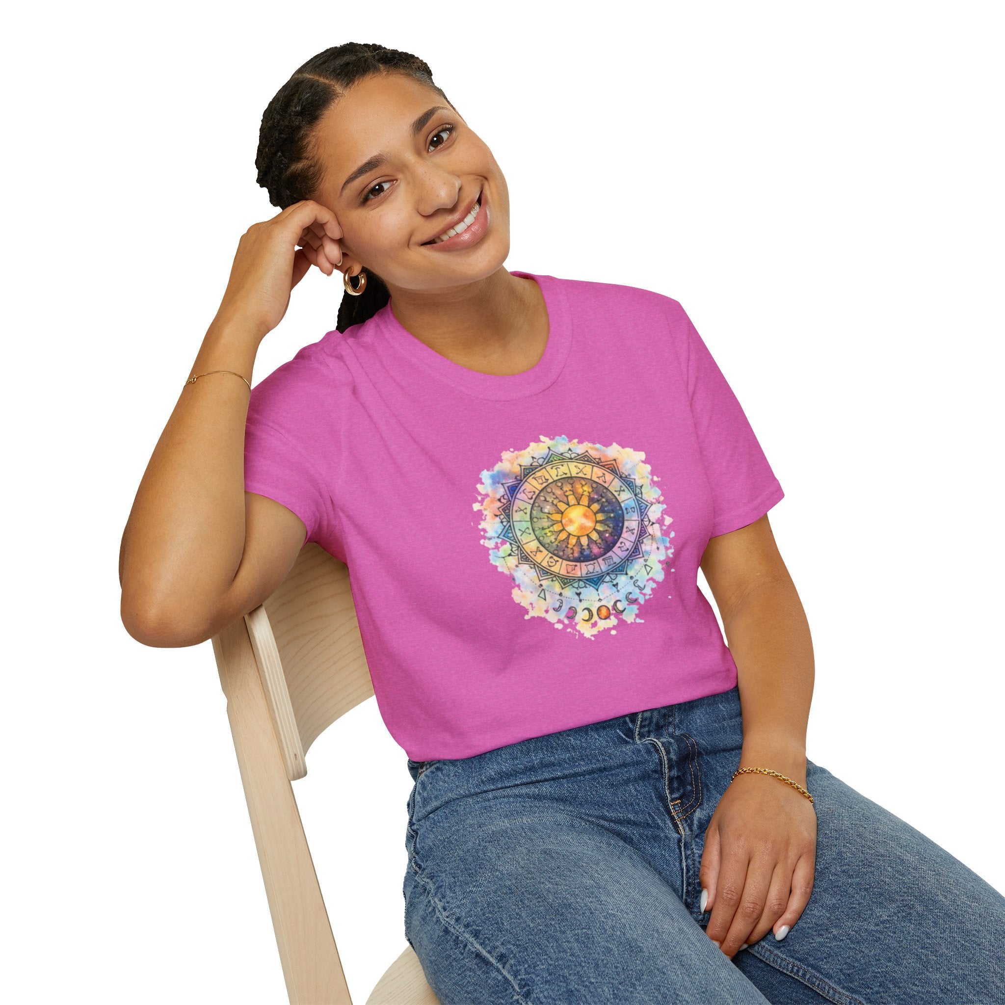 Sun & Moon Zodiac T-Shirt — Watercolor Astrological Mandala Tee