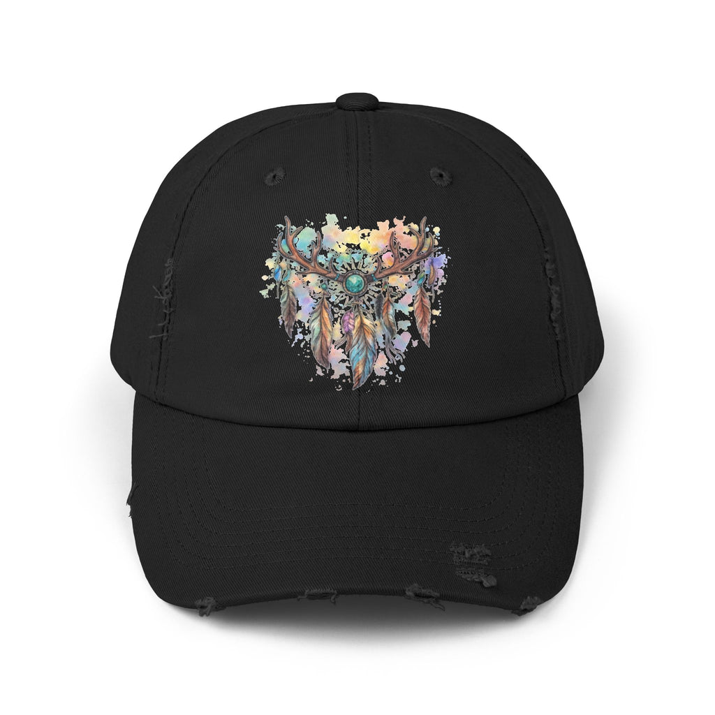 Distressed Hat. Watercolor Antler Dreamcatcher