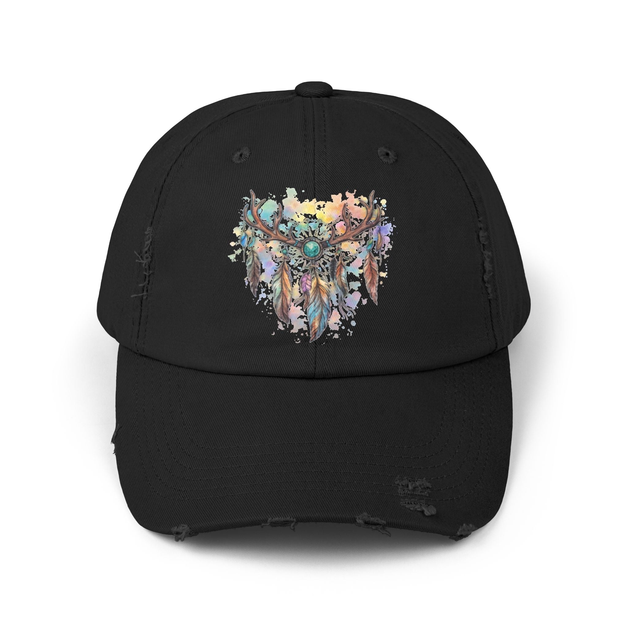 Distressed Hat. Watercolor Antler Dreamcatcher