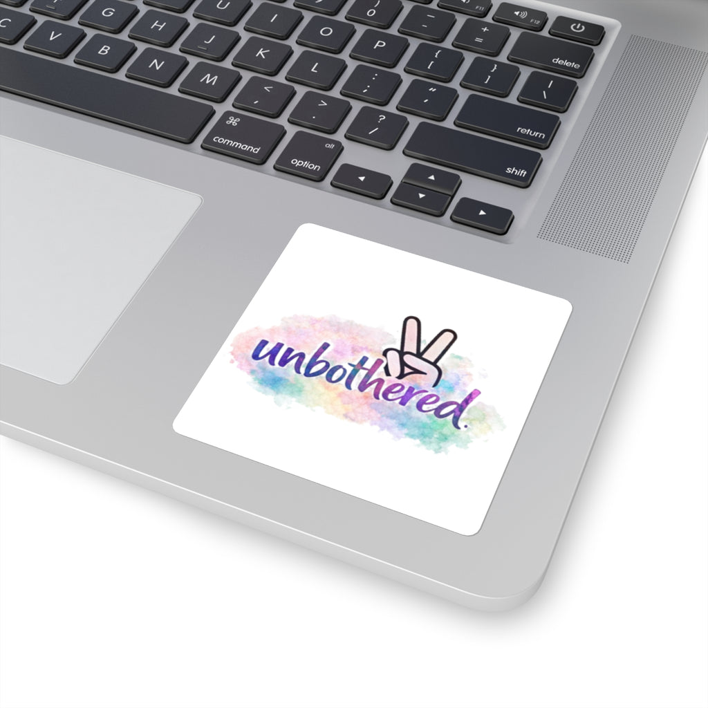 Unbothered Peace Sign Square Sticker — Pastel Watercolor Laptop Decal