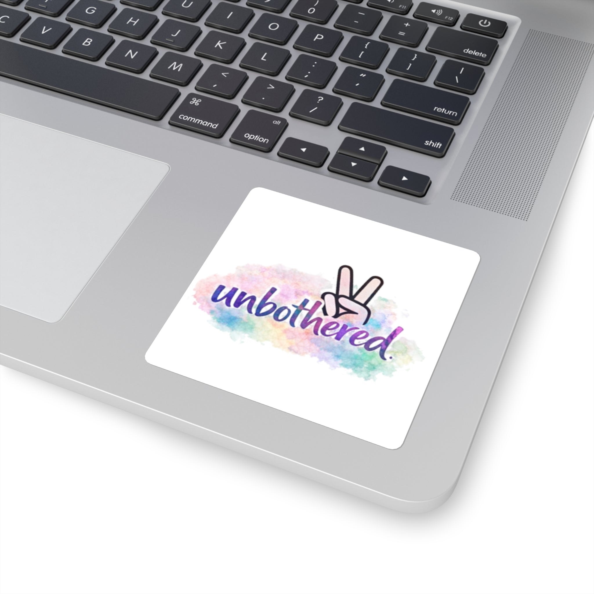 Unbothered Peace Sign Square Sticker — Pastel Watercolor Laptop Decal