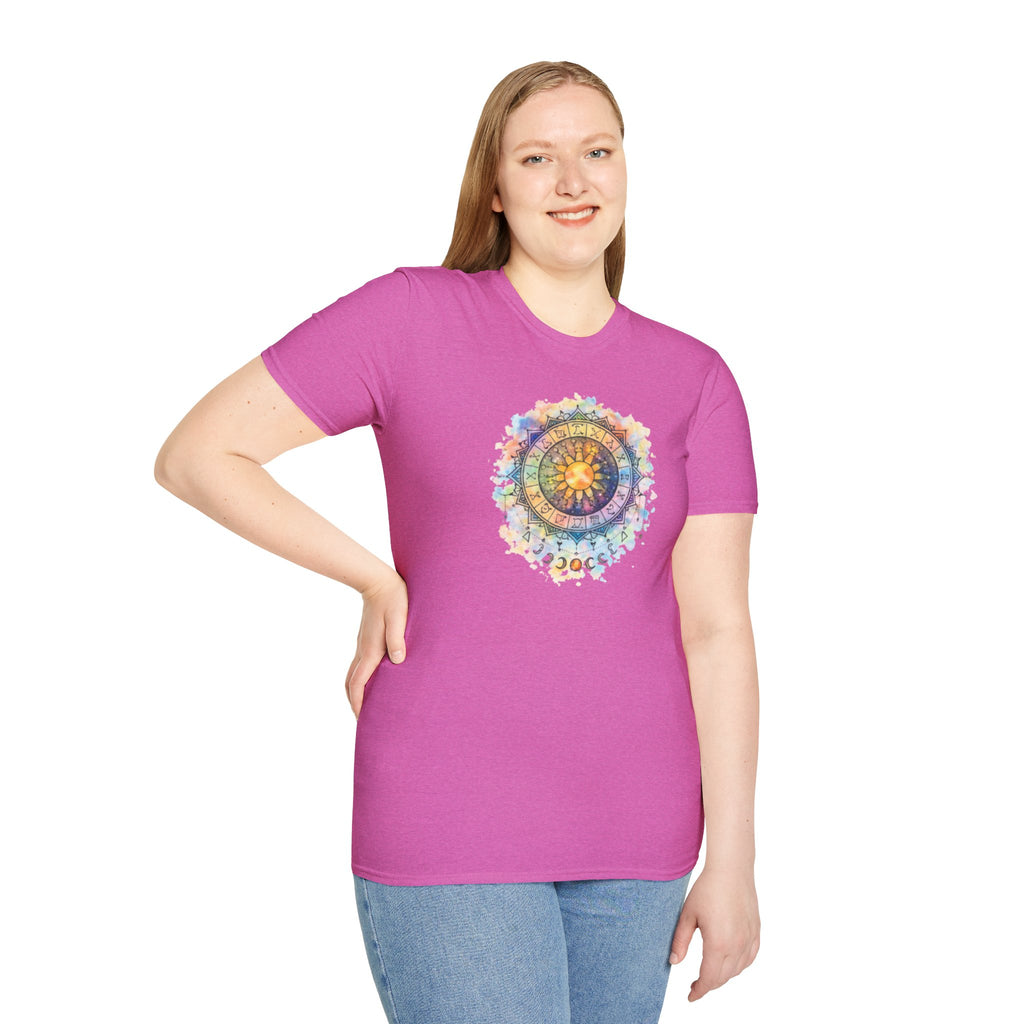 Sun & Moon Zodiac T-Shirt — Watercolor Astrological Mandala Tee