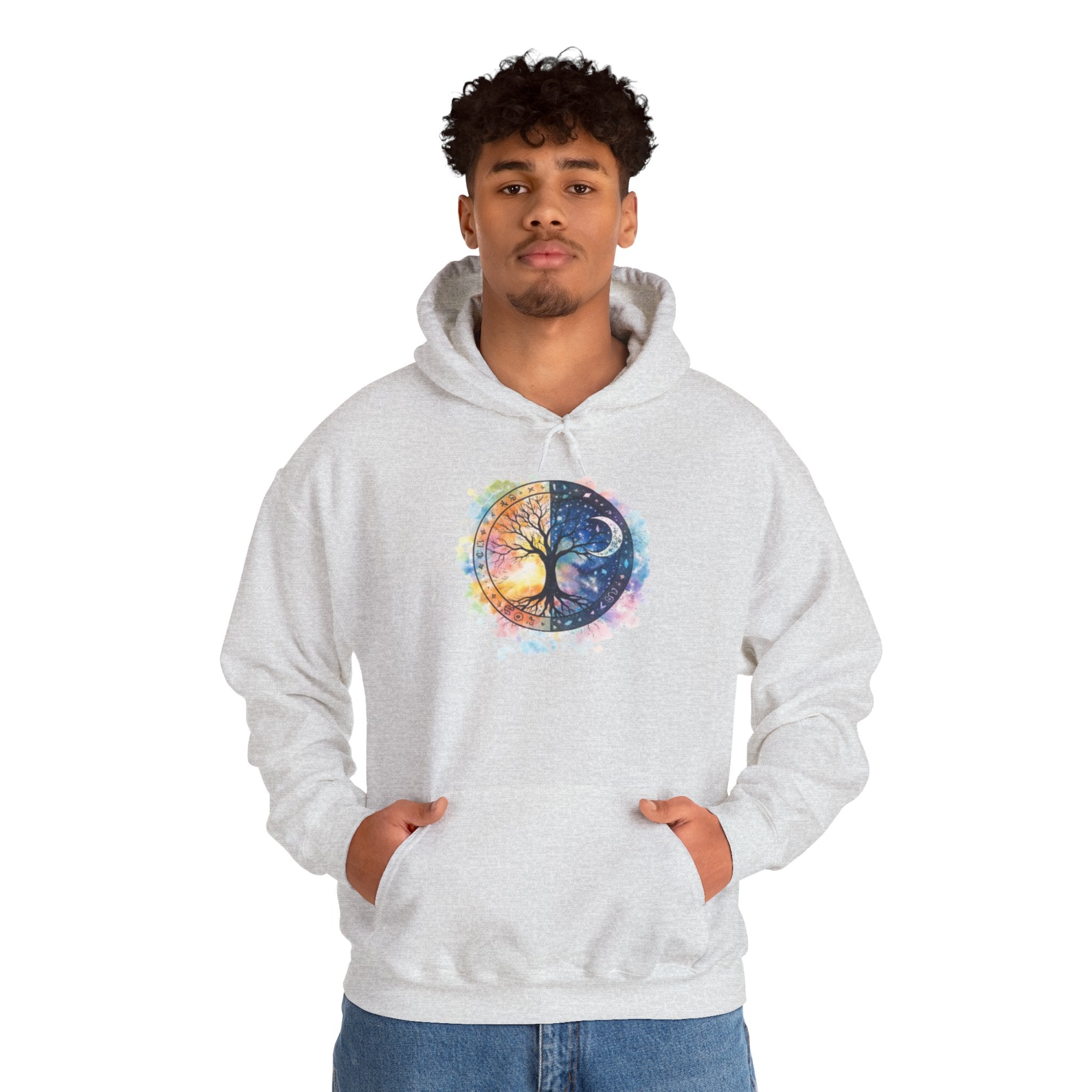 Yin Yang Tree Of Life Hoodie — Colorful Sun & Moon Spiritual Pullover