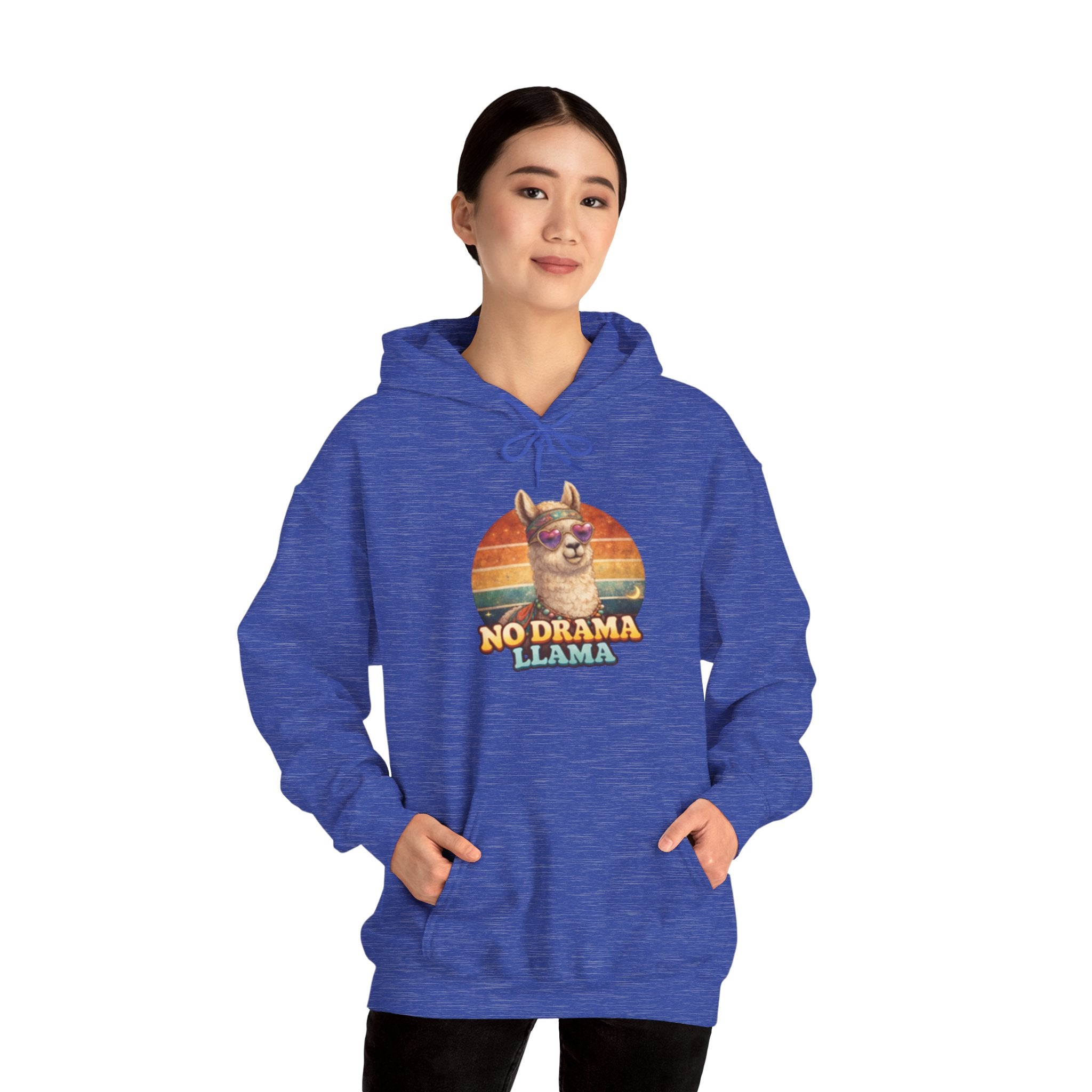 No Drama Llama Hoodie – Retro Sunset Graphic Pullover
