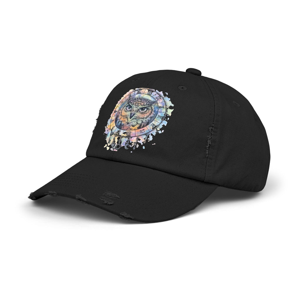 Watercolor Owl Distressed Unisex Hat
