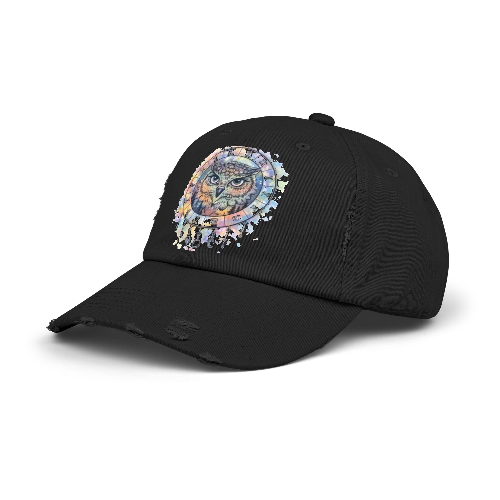 Watercolor Owl Distressed Unisex Hat