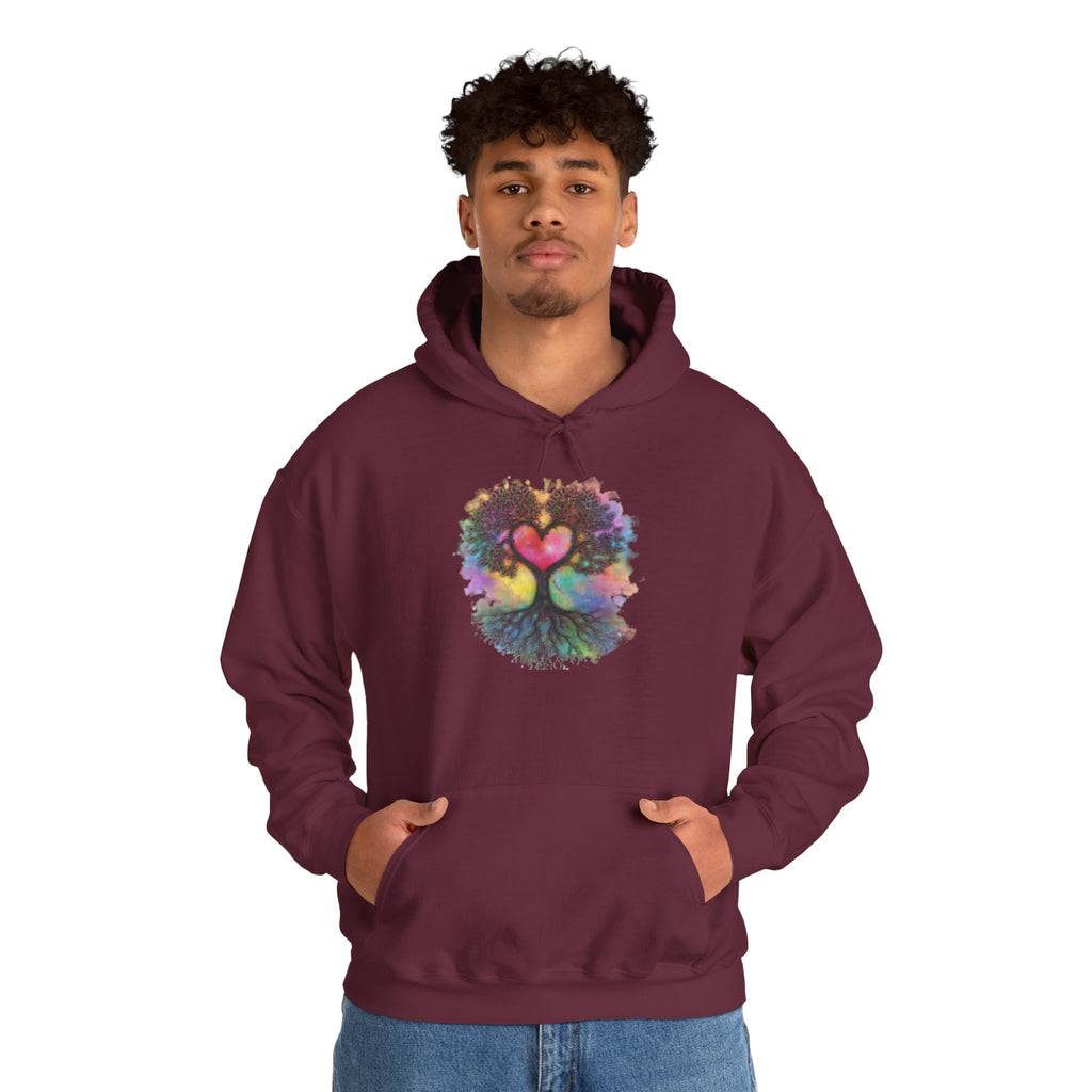 Rainbow Heart Tree Hoodie — Vibrant Spiritual Love Pullover