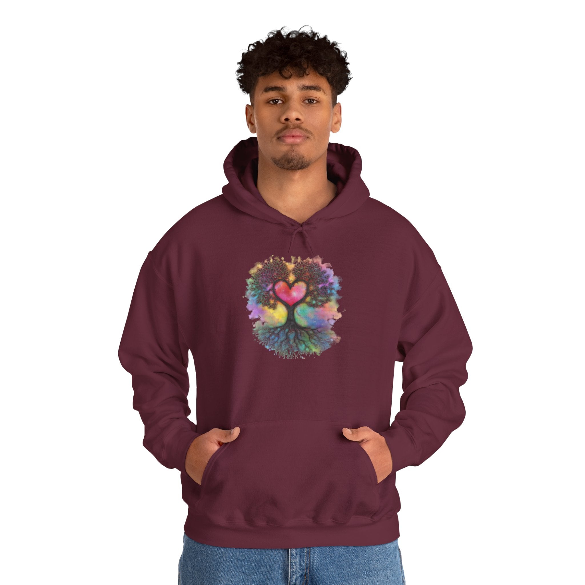 Rainbow Heart Tree Hoodie — Vibrant Spiritual Love Pullover