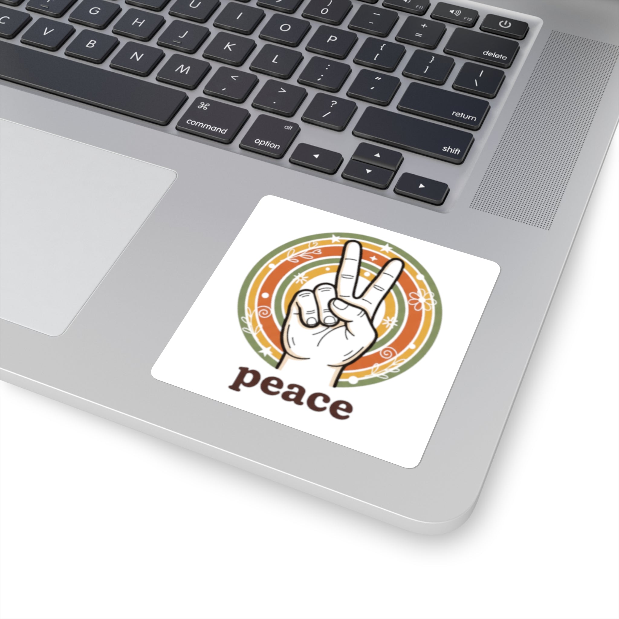 Peace Hand Sign Sticker | Retro Rainbow Square Sticker