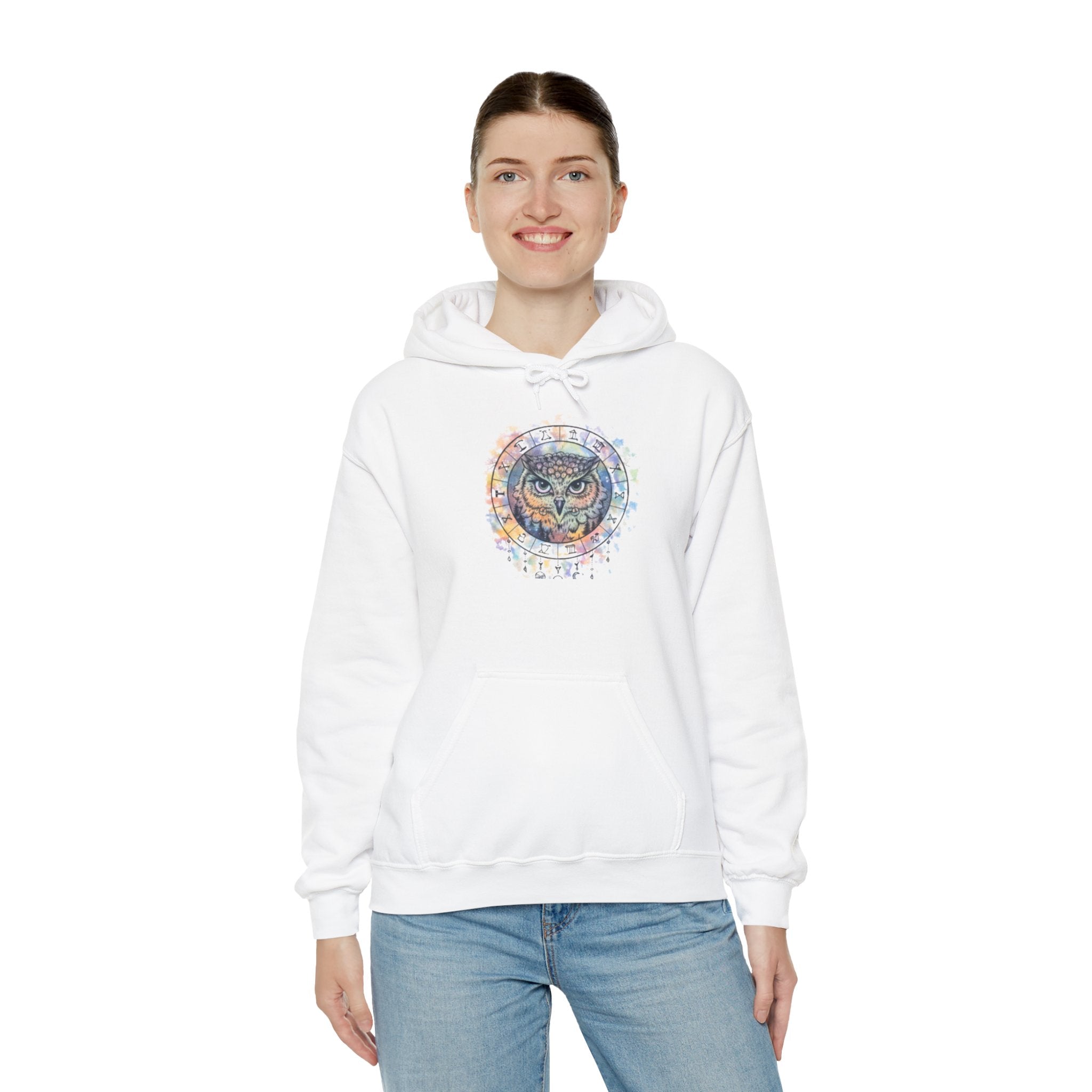Owl Mandala Hoodie — Colorful Spiritual Owl Graphic Sweatshirt