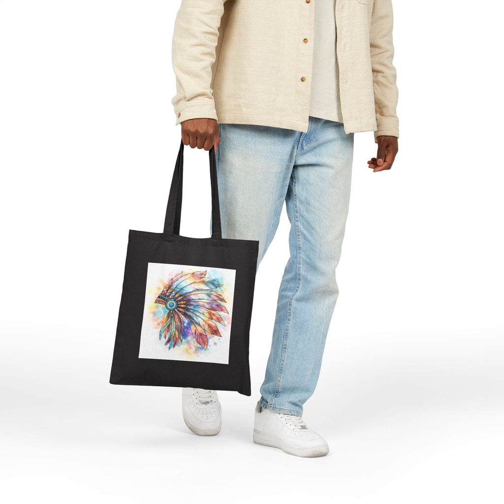 Watercolor Native Headdress Tote Bag | Feather Boho Canvas
