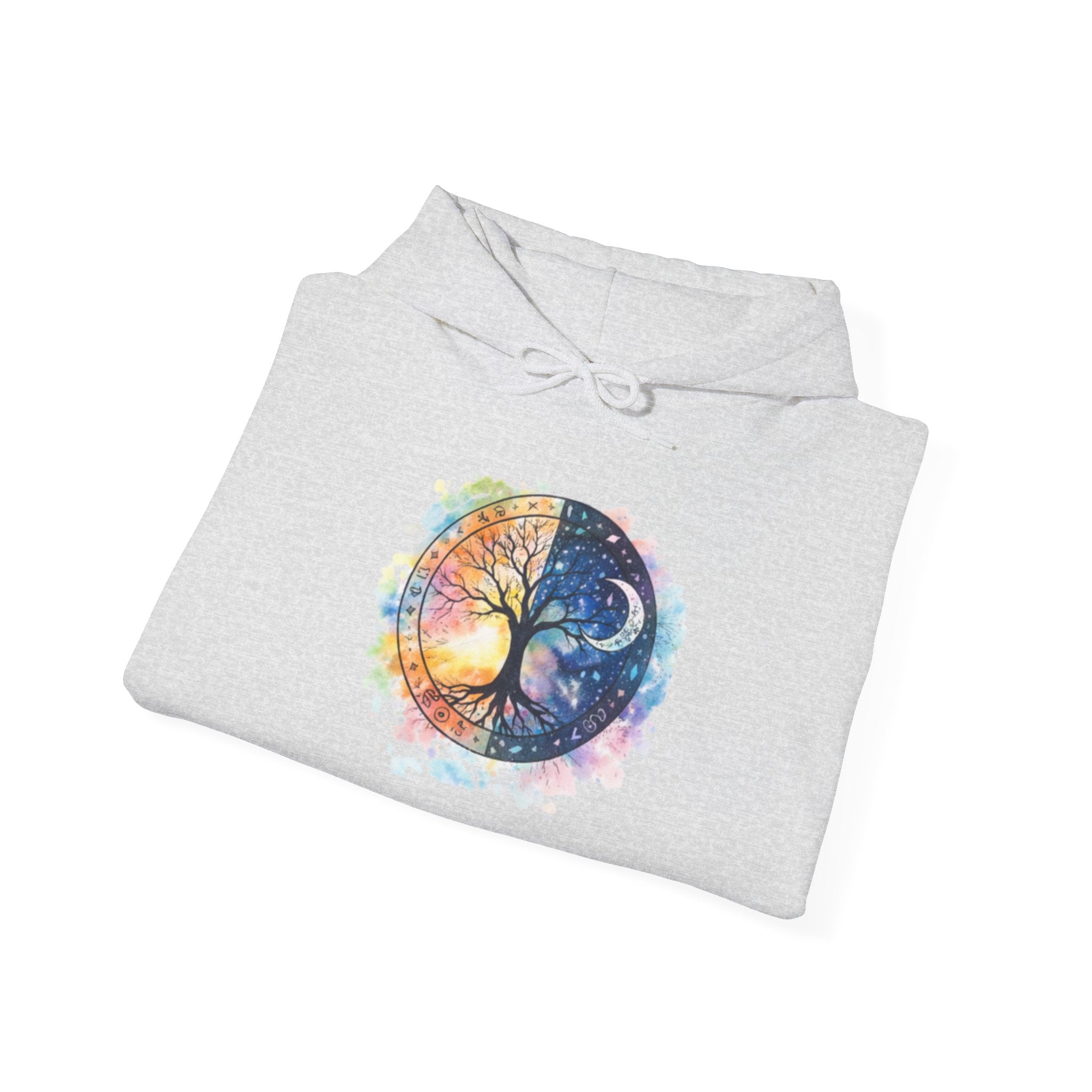 Yin Yang Tree Of Life Hoodie — Colorful Sun & Moon Spiritual Pullover