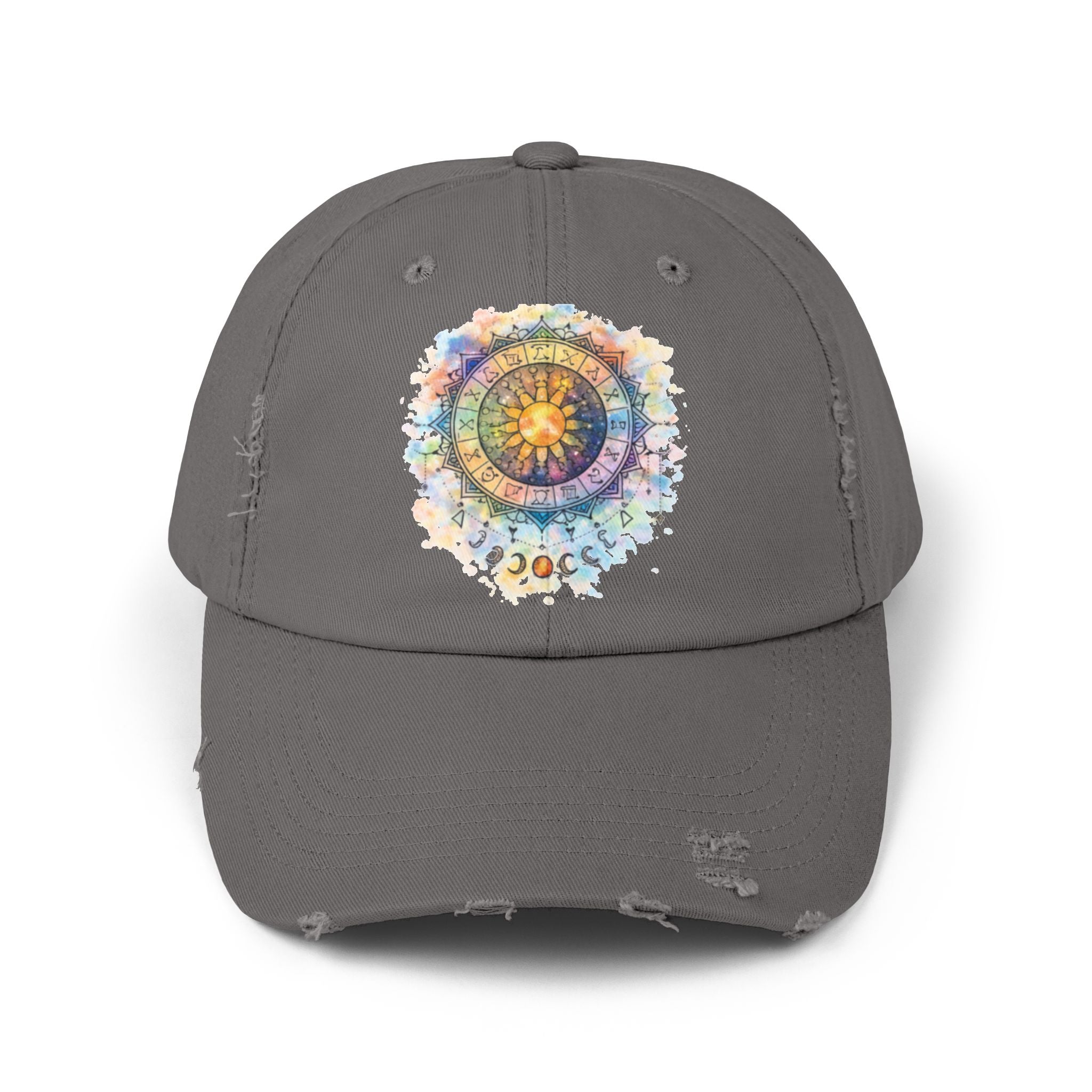 Distressed Cap — Watercolor Compass Mandala Hat