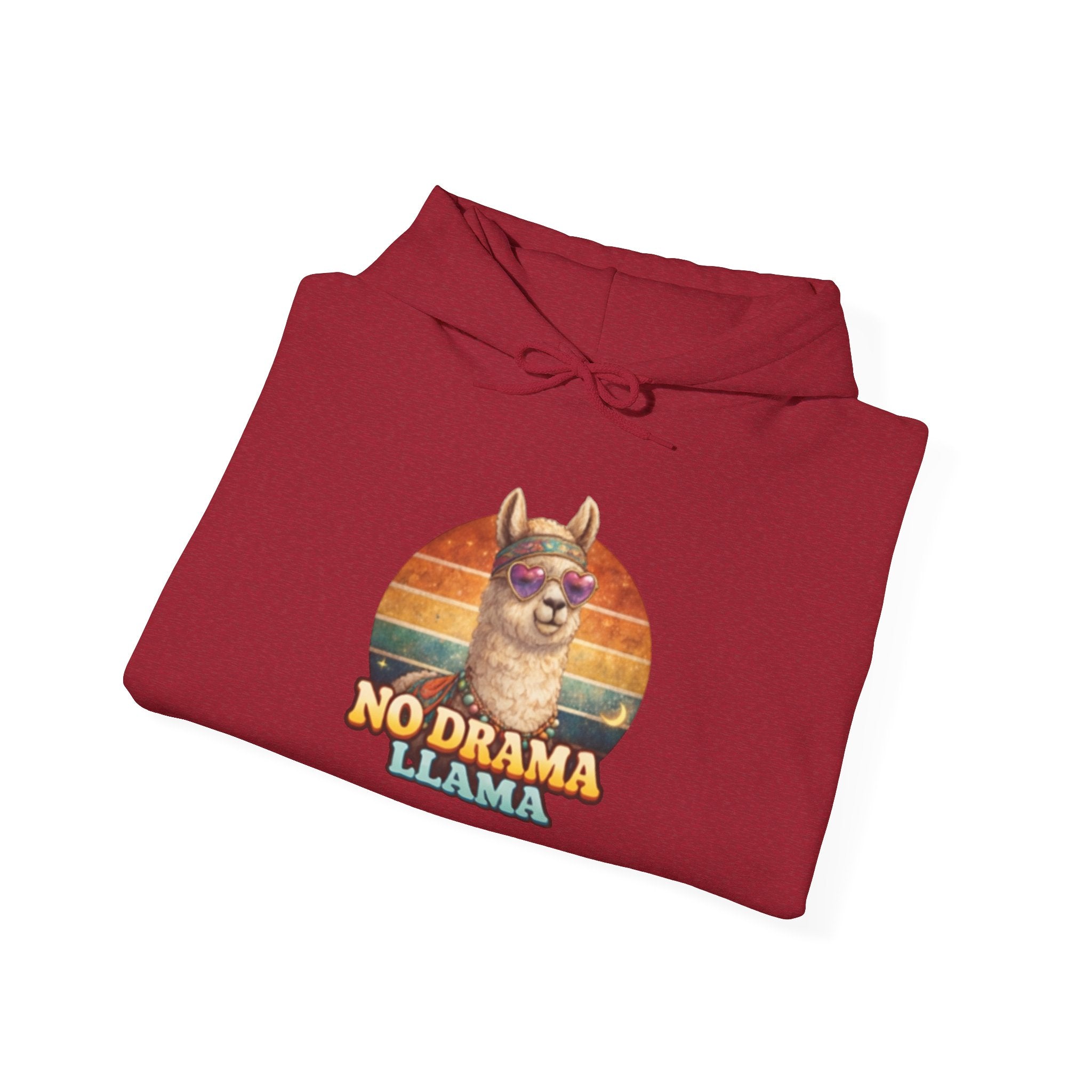 No Drama Llama Hoodie – Retro Sunset Graphic Pullover