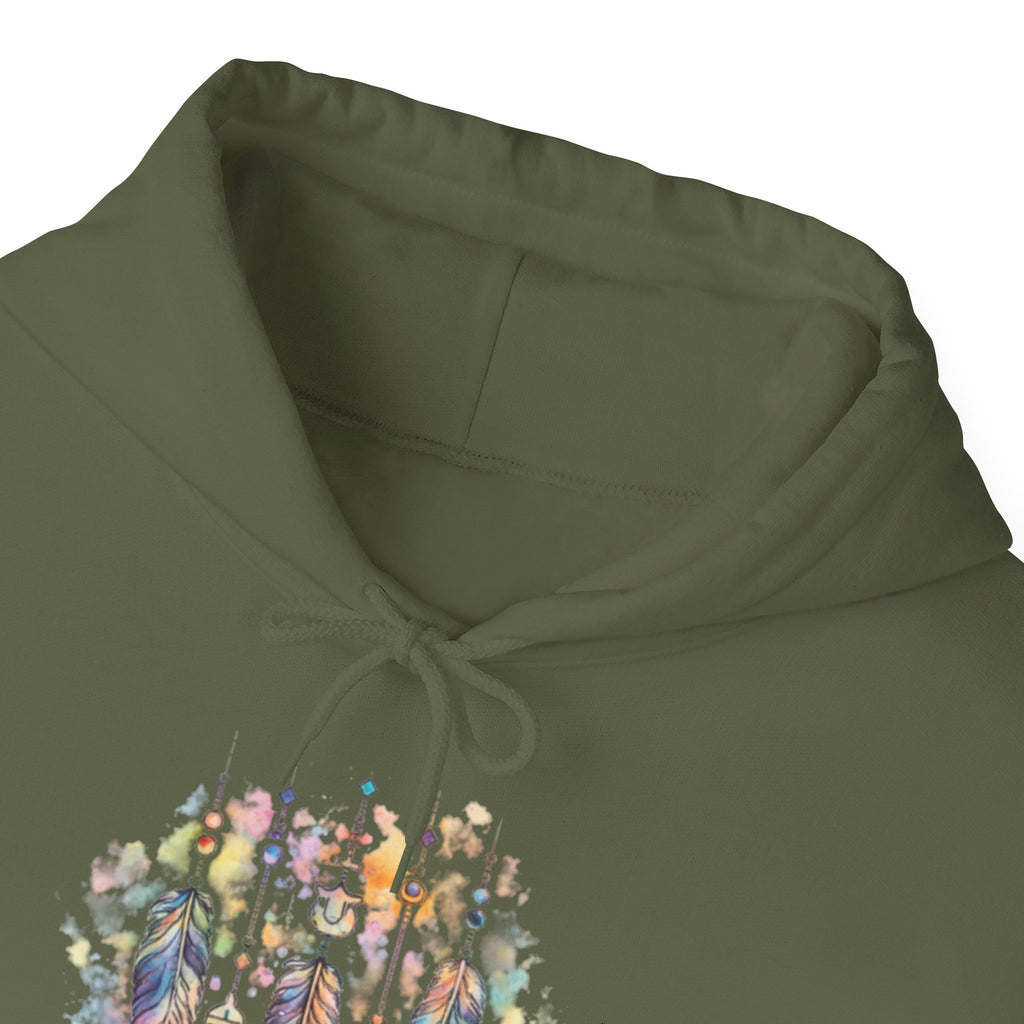 Boho Feather Dreamcatcher Hoodie — Watercolor Tribal Feathers Pullover