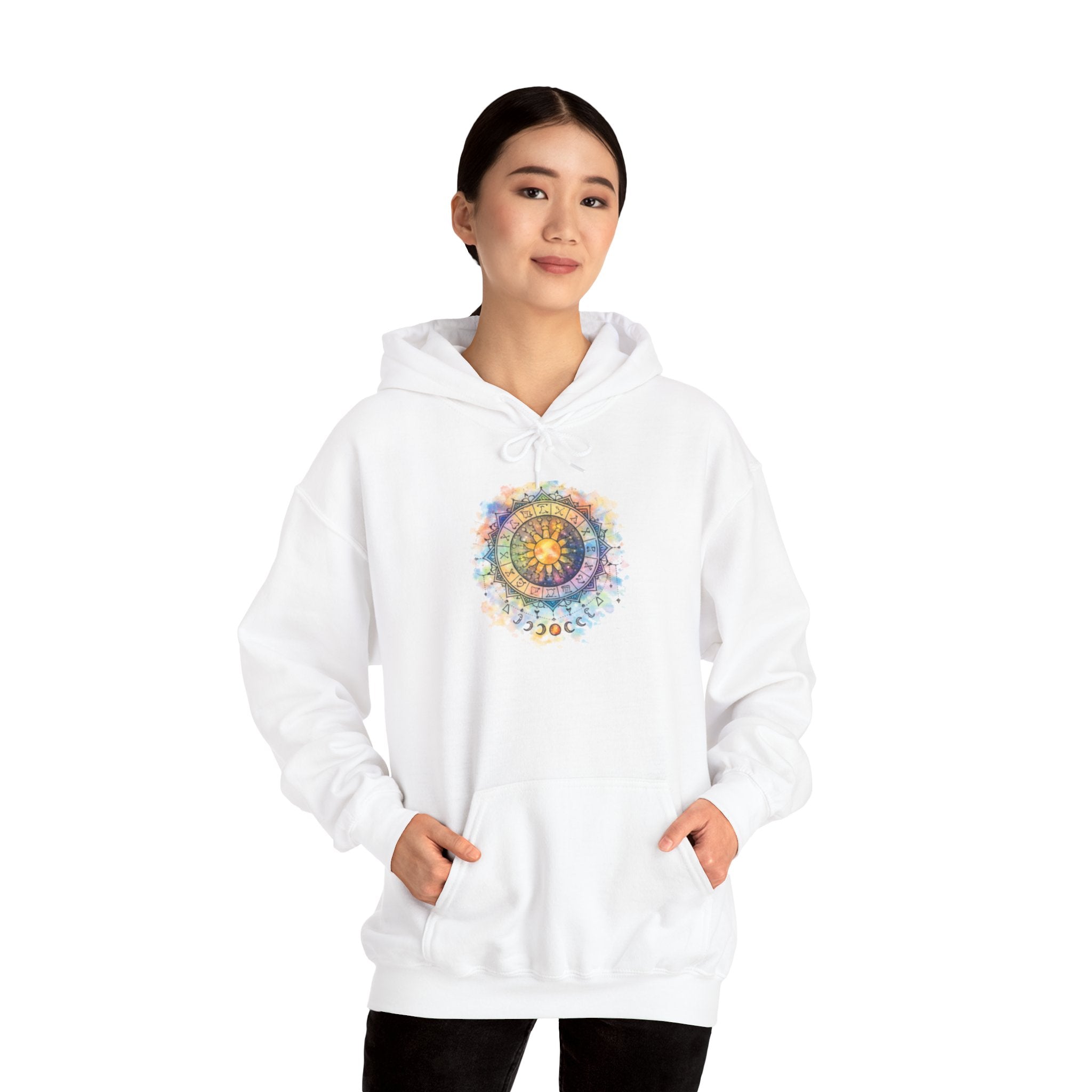 Astrology Compass Hoodie — Boho Tie-Dye Mandala Graphic