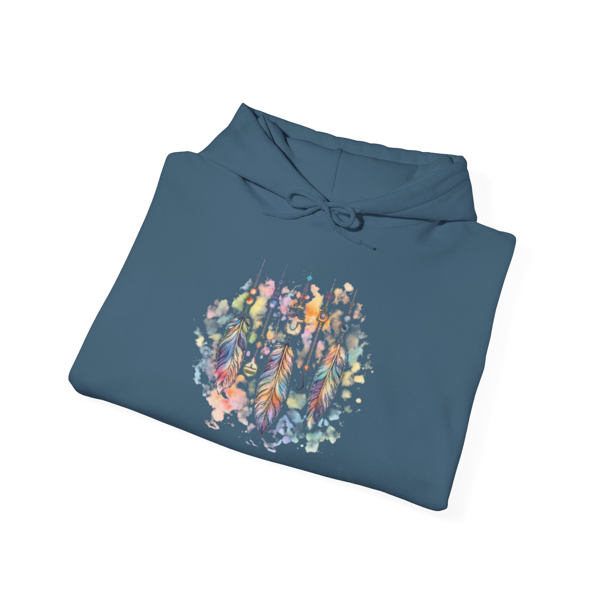 Boho Feather Dreamcatcher Hoodie — Watercolor Tribal Feathers Pullover
