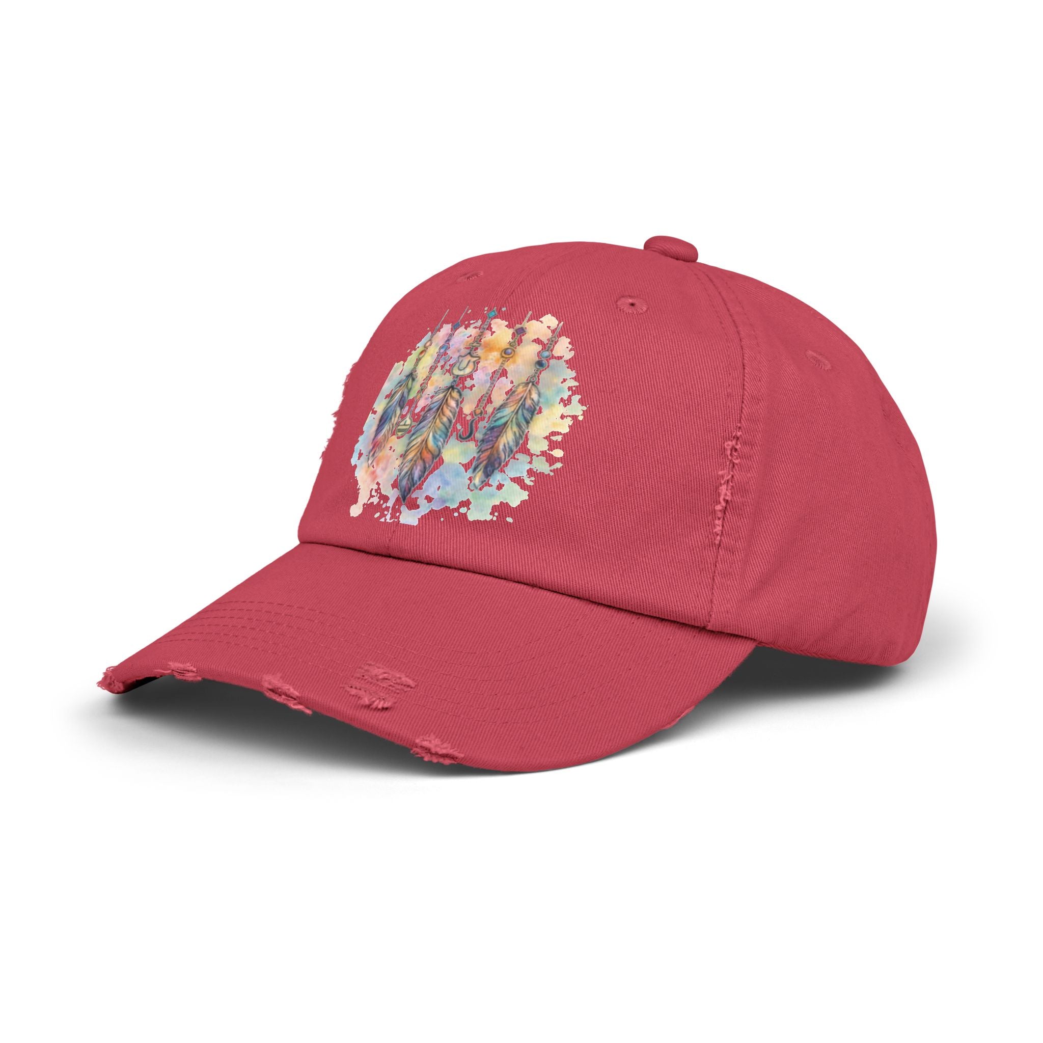 Distressed Cap with Watercolor Dreamcatcher Design