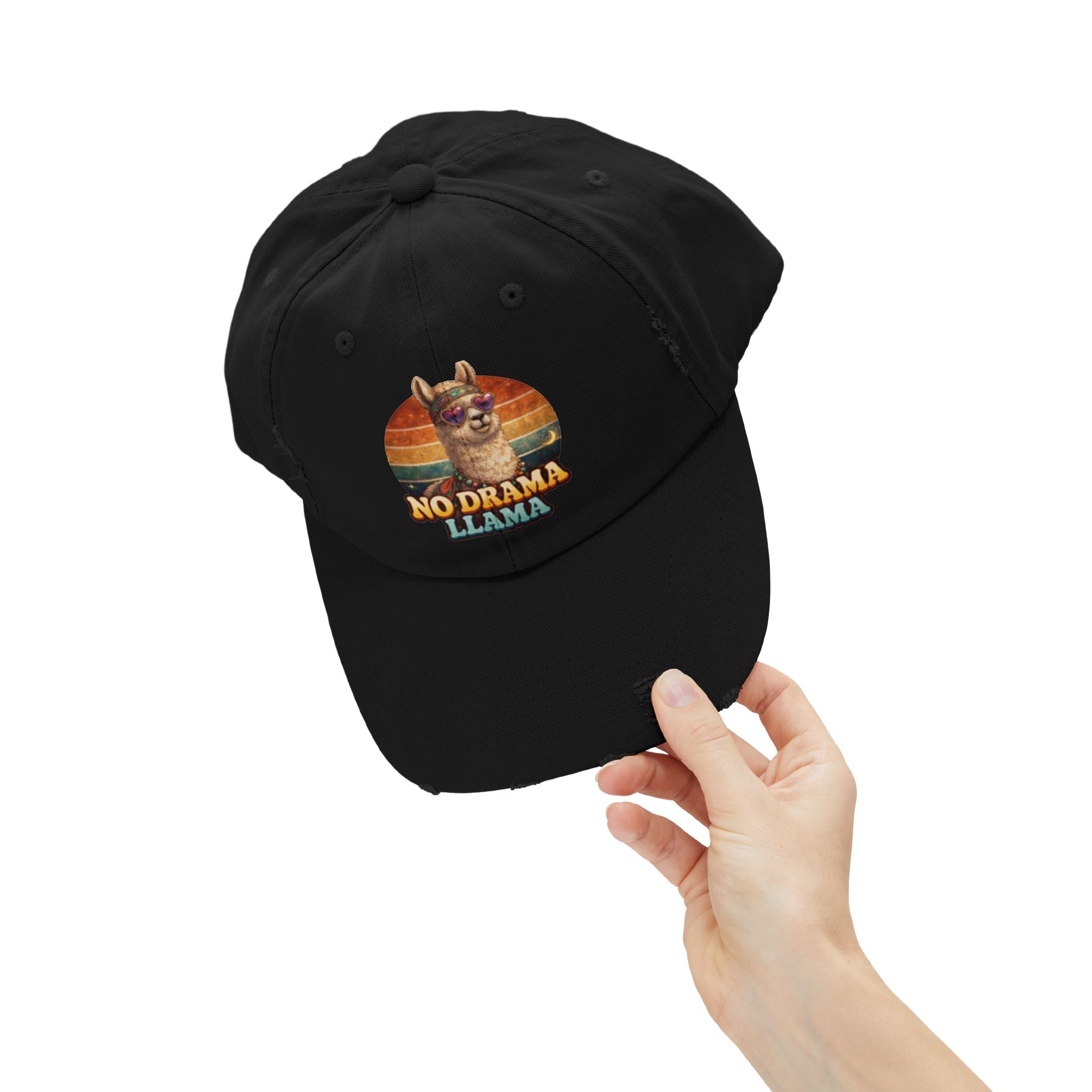 No Drama Llama Distressed Cap — Retro Llama Vintage Baseball Hat