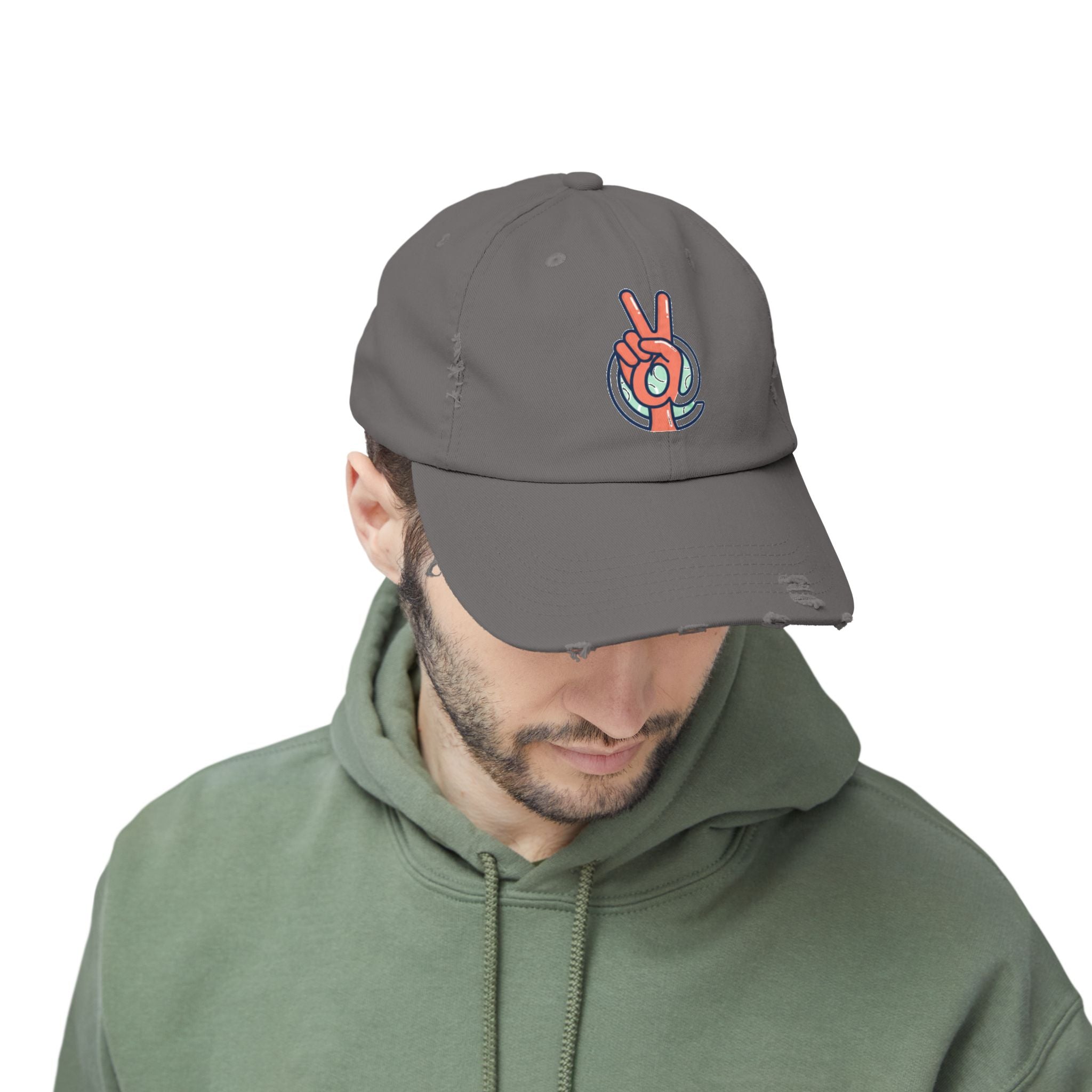 Peace Hand Distressed Cap — Vintage Peace Sign Baseball Hat