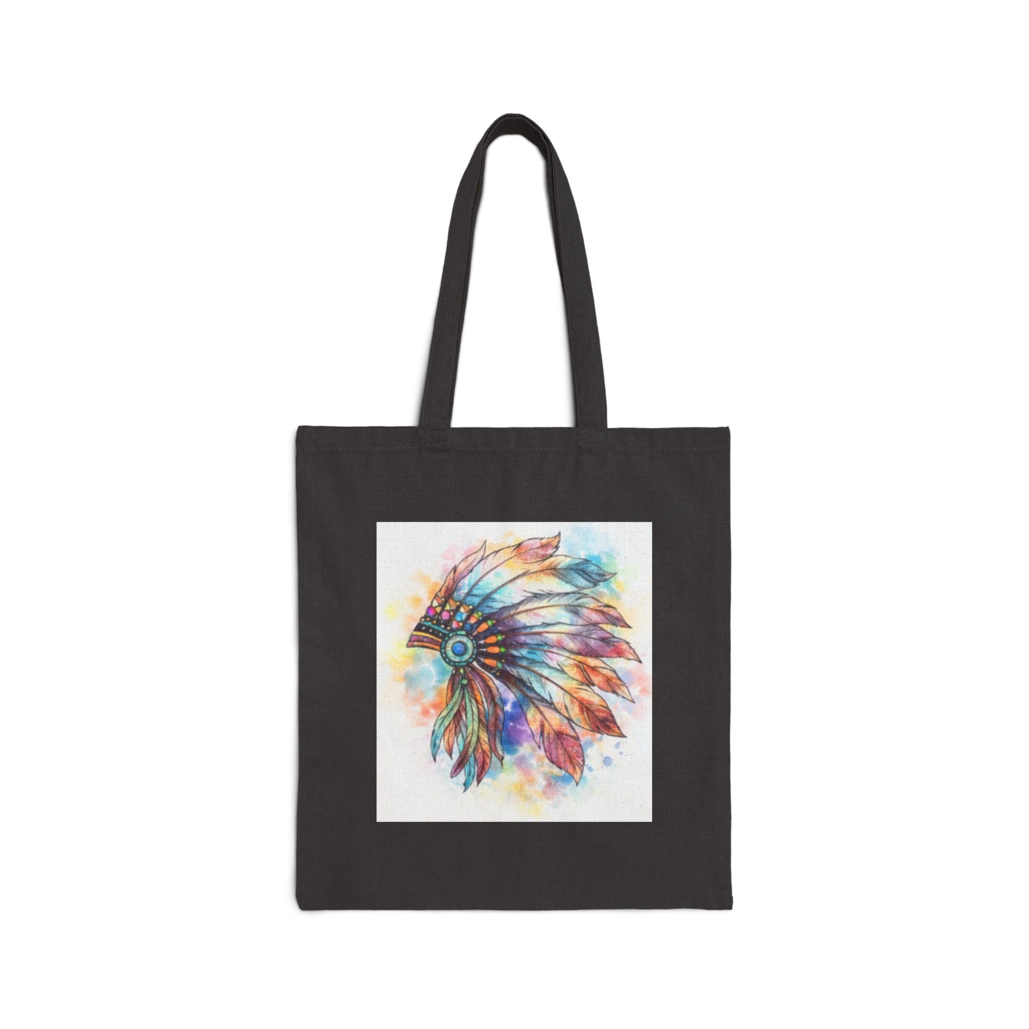 Watercolor Native Headdress Tote Bag | Feather Boho Canvas