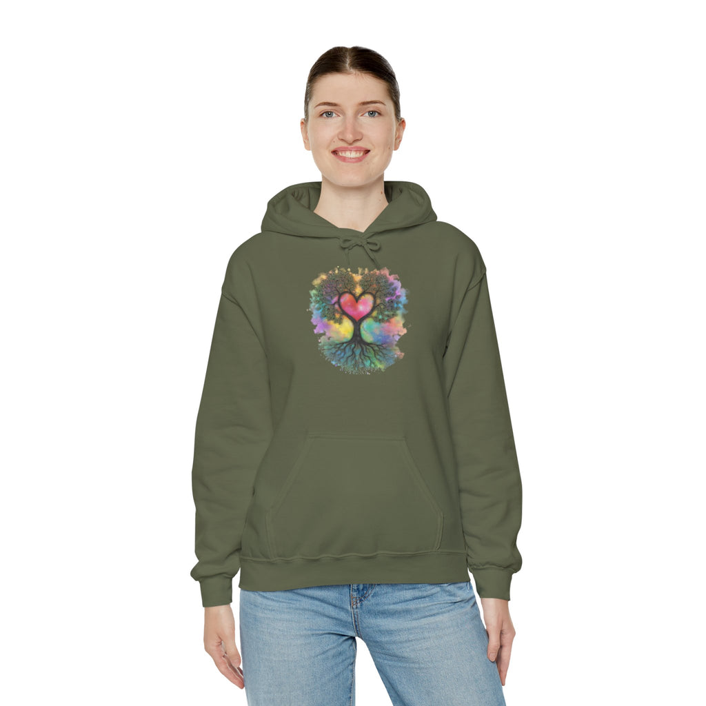 Rainbow Heart Tree Hoodie — Vibrant Spiritual Love Pullover