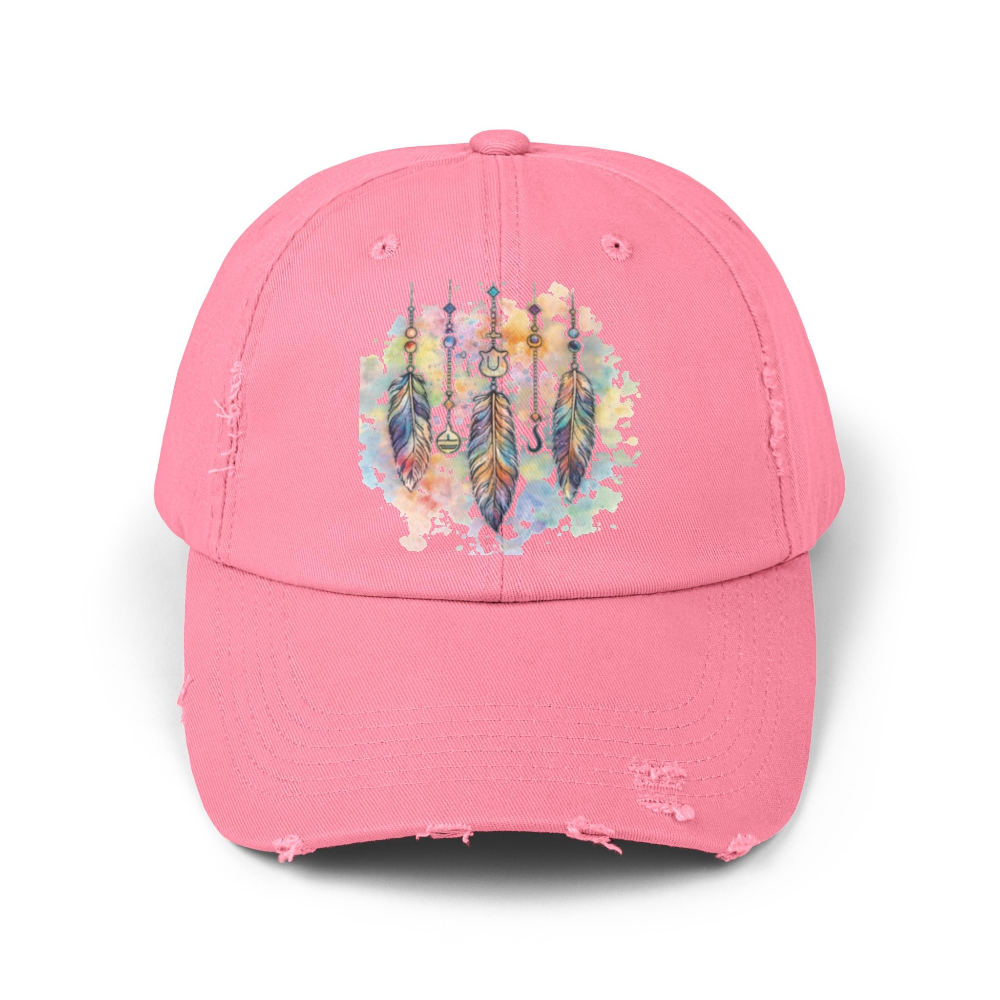 Distressed Cap with Watercolor Dreamcatcher Design
