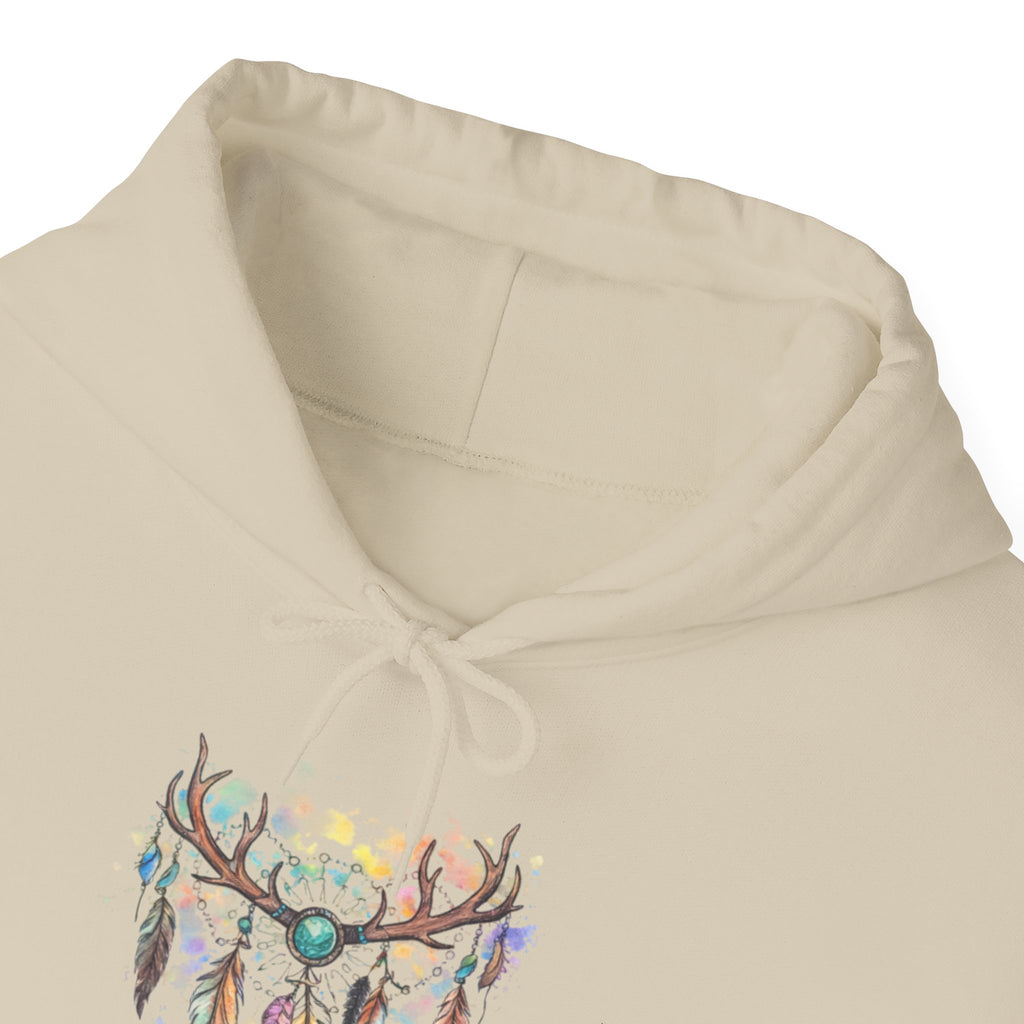 Dreamcatcher Antler Hoodie — Watercolor Feathers & Floral Boho Sweatshirt
