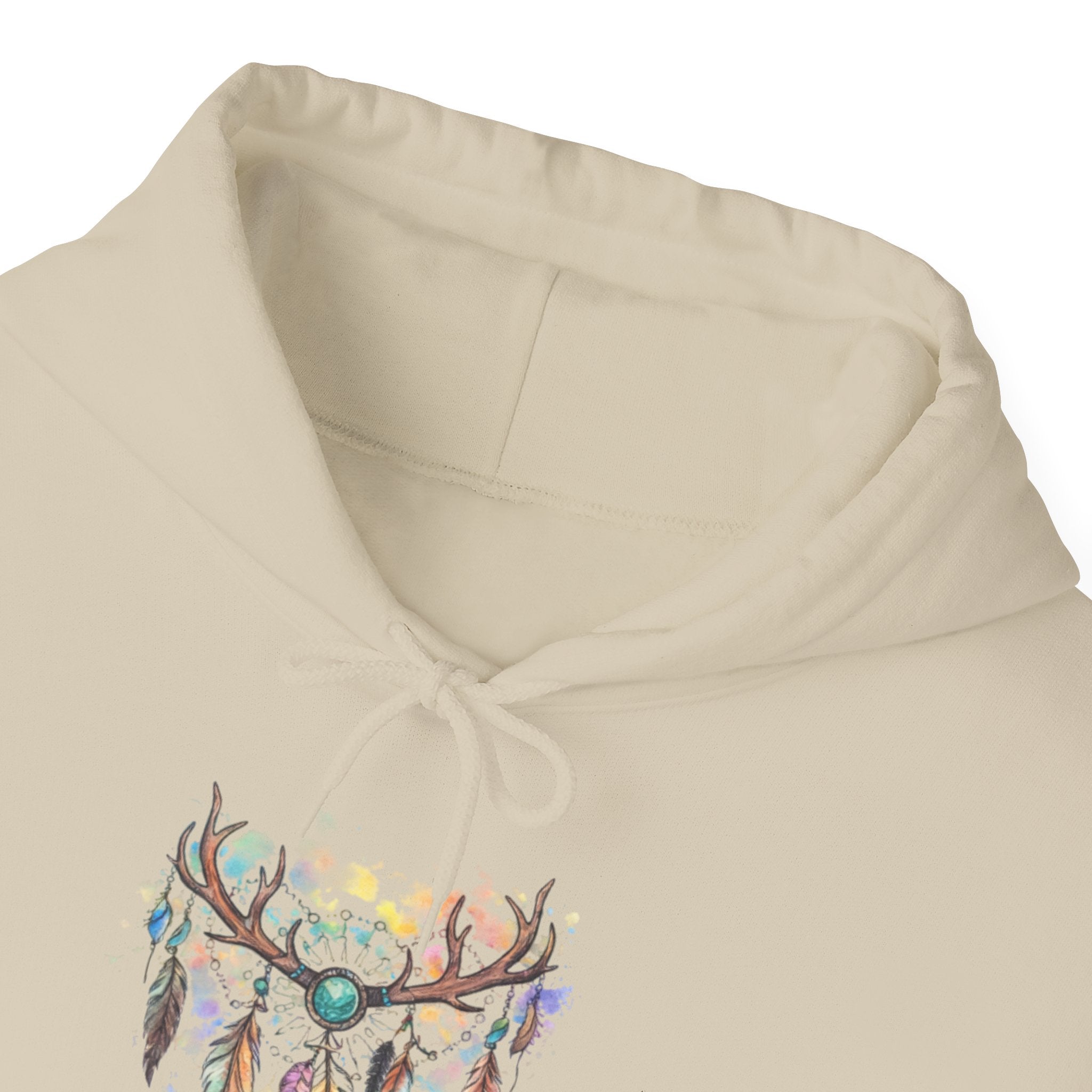 Dreamcatcher Antler Hoodie — Watercolor Feathers & Floral Boho Sweatshirt