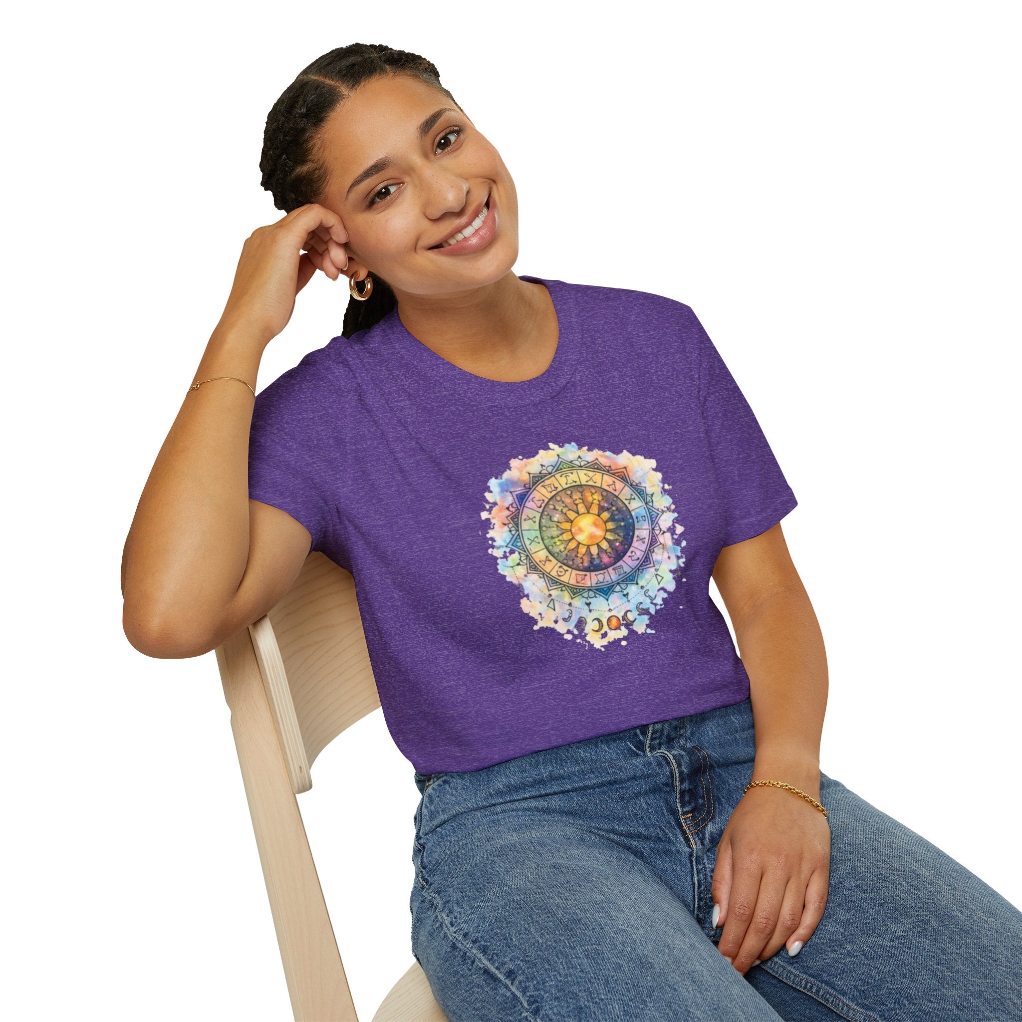 Sun & Moon Zodiac T-Shirt — Watercolor Astrological Mandala Tee