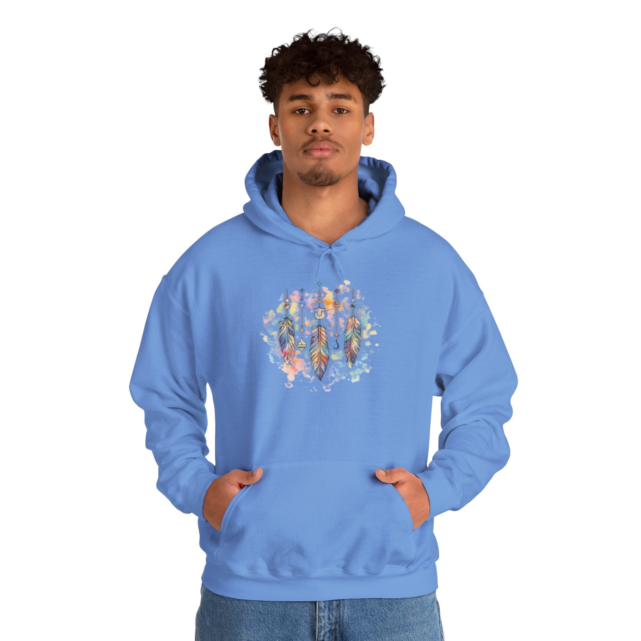 Boho Feather Dreamcatcher Hoodie — Watercolor Tribal Feathers Pullover