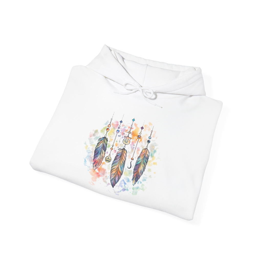 Boho Feather Dreamcatcher Hoodie — Watercolor Tribal Feathers Pullover
