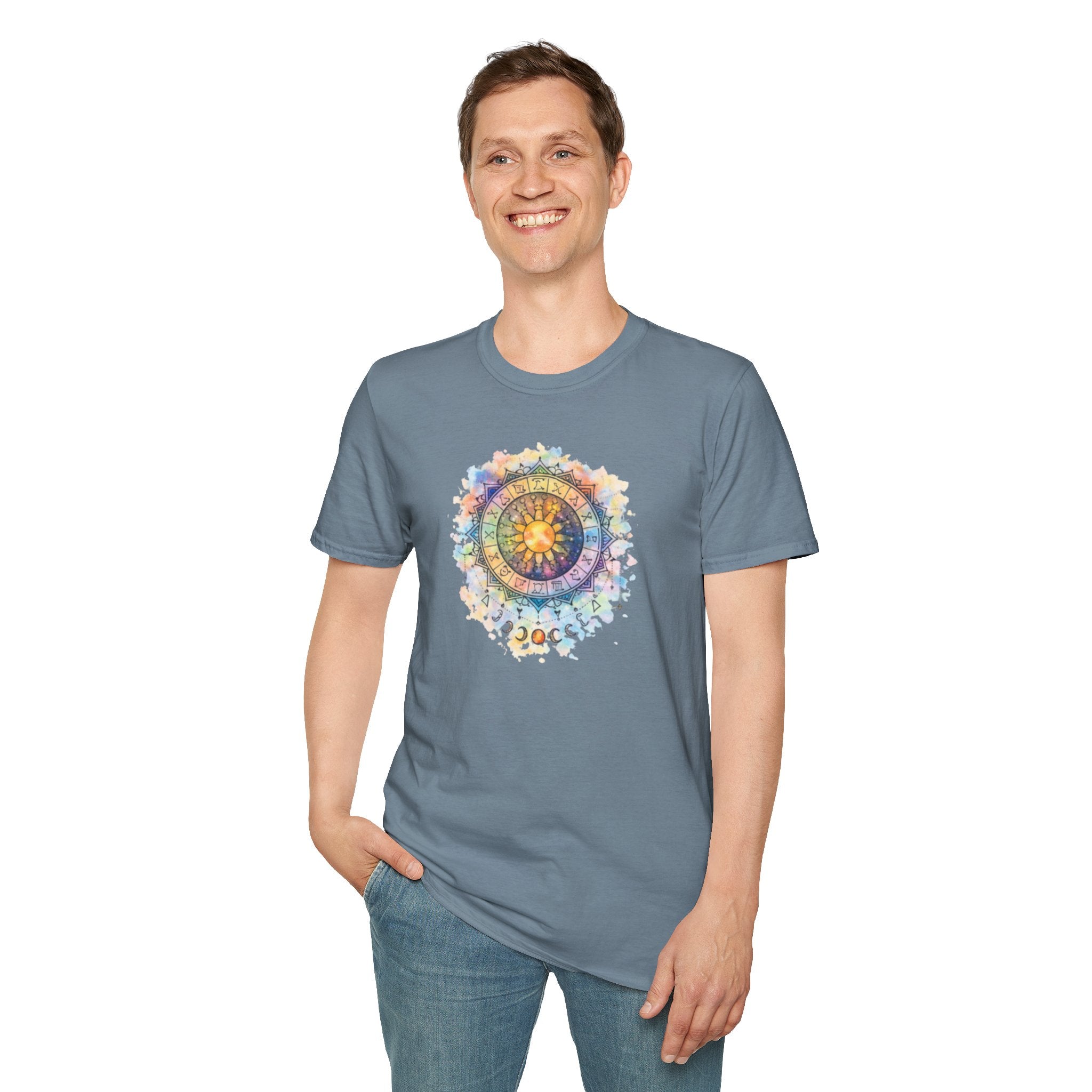 Sun & Moon Zodiac T-Shirt — Watercolor Astrological Mandala Tee