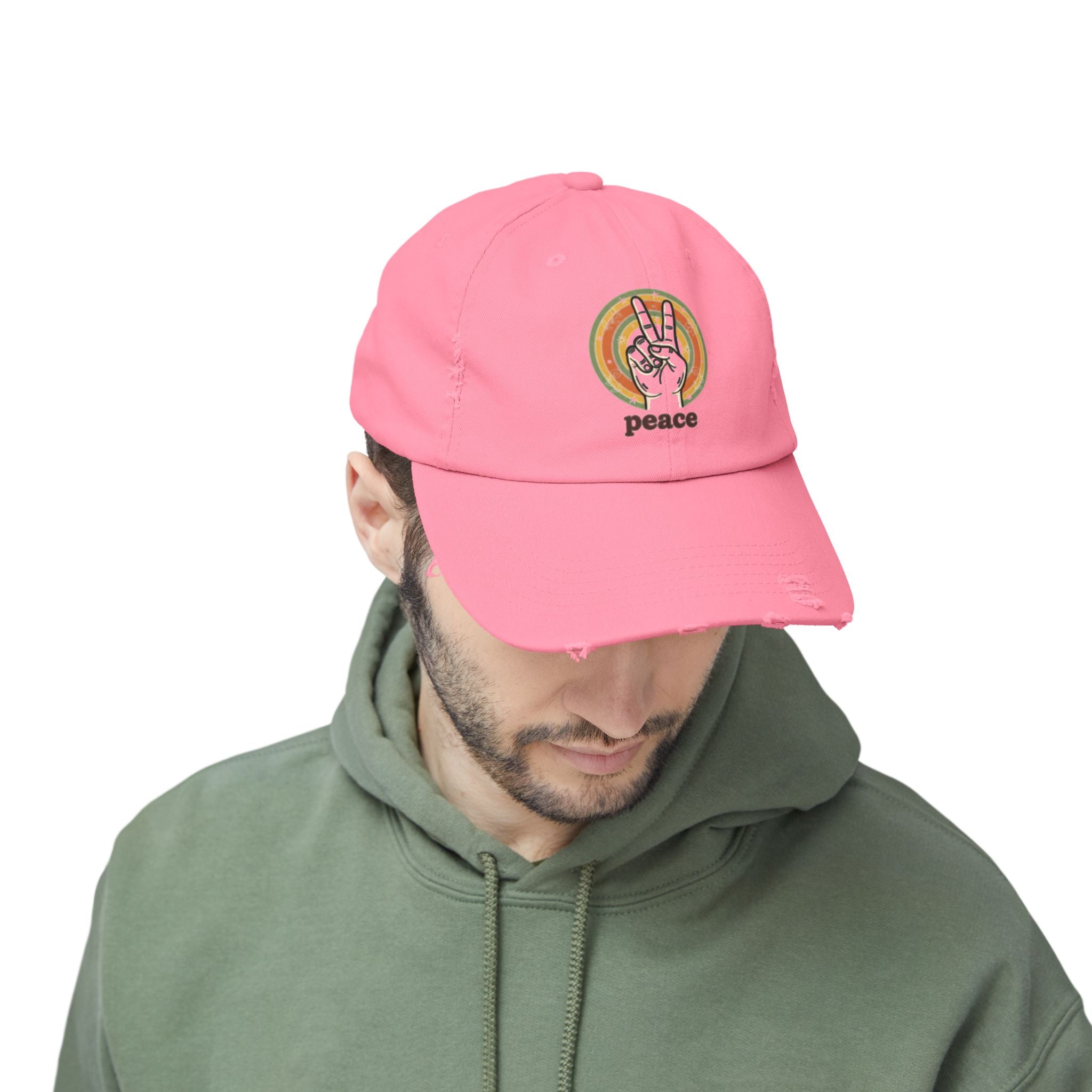 Peace Vintage Distressed Cap — Retro Rainbow Peace Sign Hat
