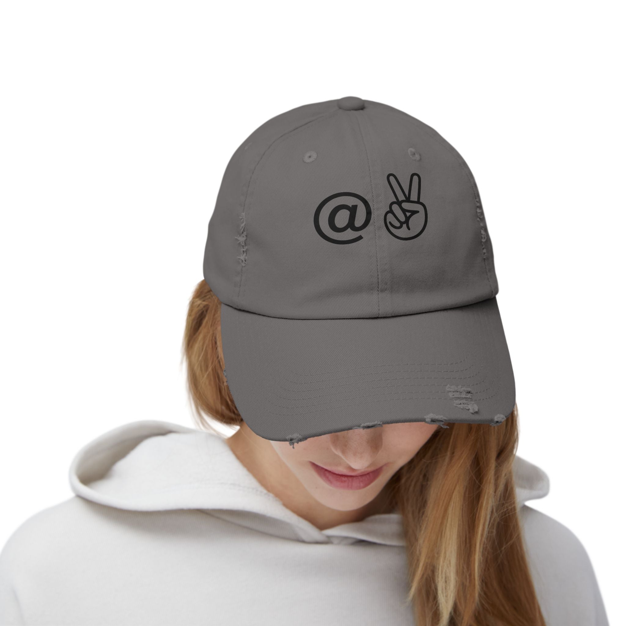 Distressed Embroidered "@ Peace" Cap
