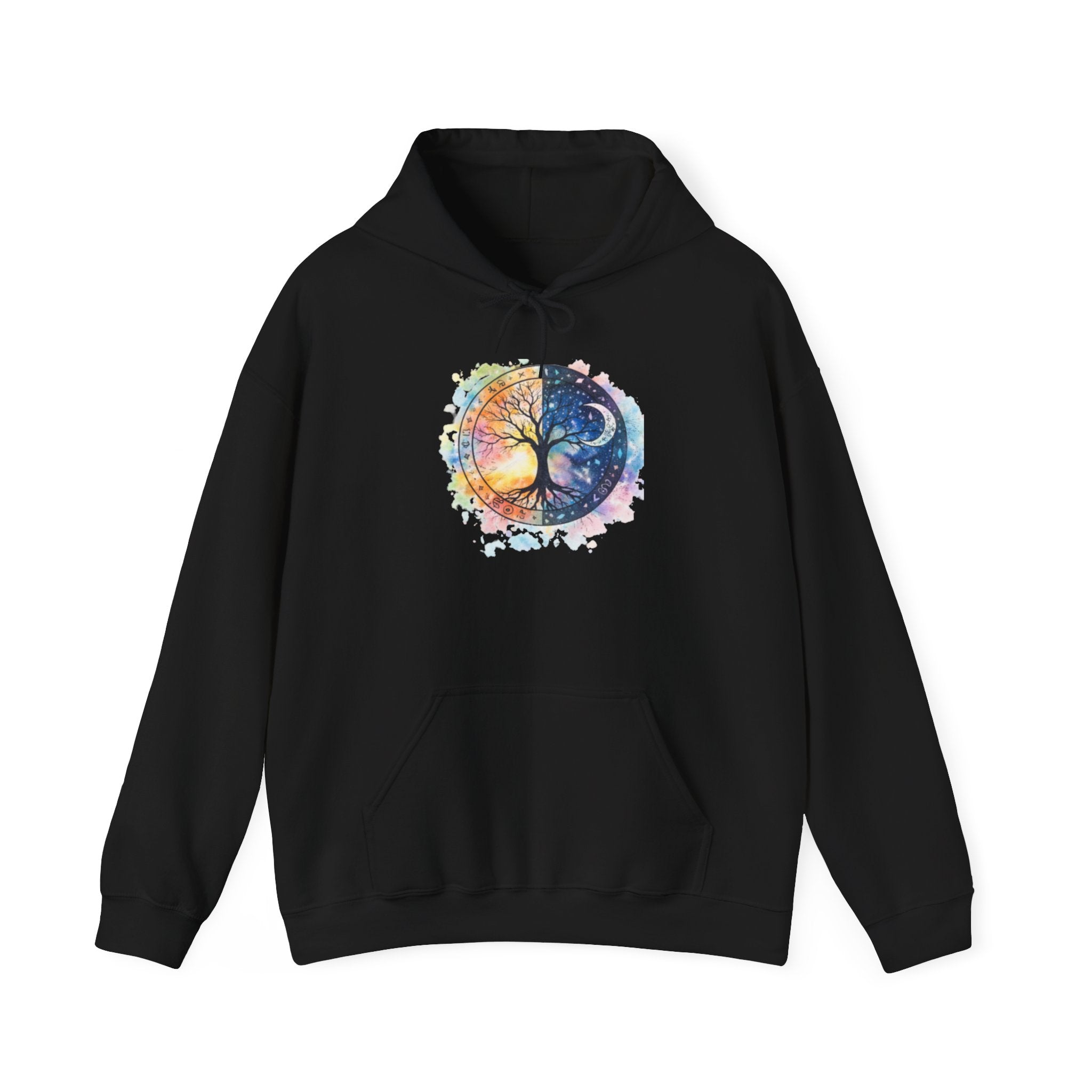 Yin Yang Tree Of Life Hoodie — Colorful Sun & Moon Spiritual Pullover