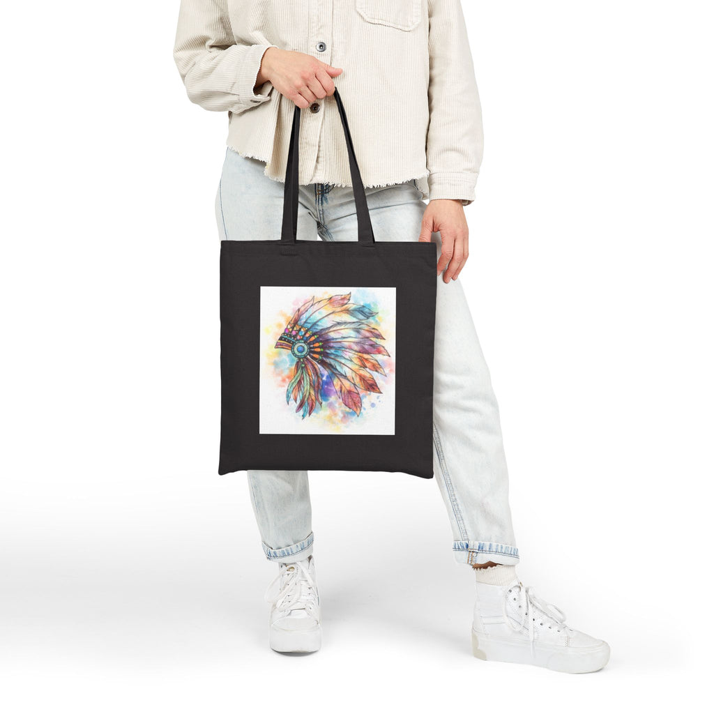 Watercolor Native Headdress Tote Bag | Feather Boho Canvas