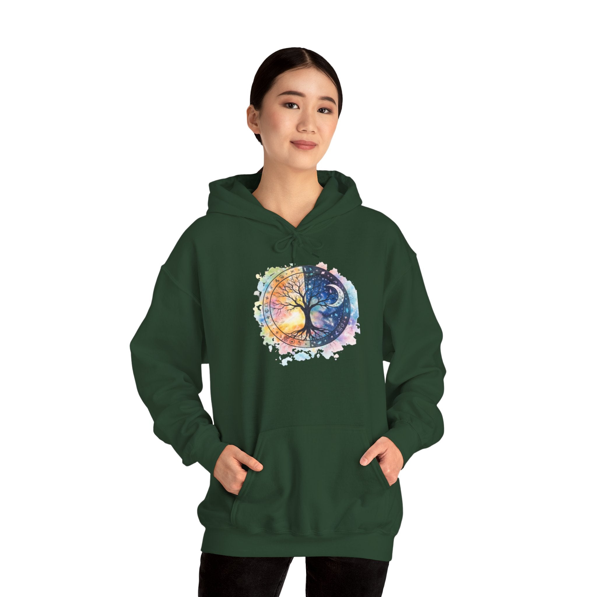 Yin Yang Tree Of Life Hoodie — Colorful Sun & Moon Spiritual Pullover