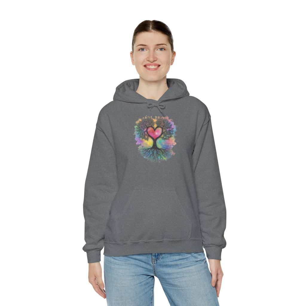 Rainbow Heart Tree Hoodie — Vibrant Spiritual Love Pullover