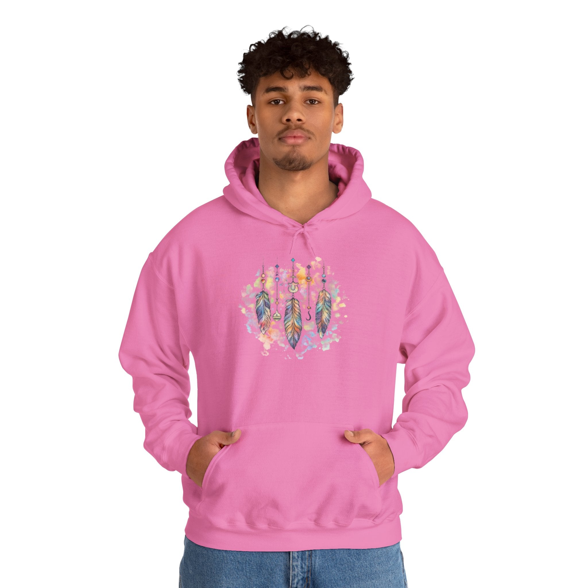 Boho Feather Dreamcatcher Hoodie — Watercolor Tribal Feathers Pullover
