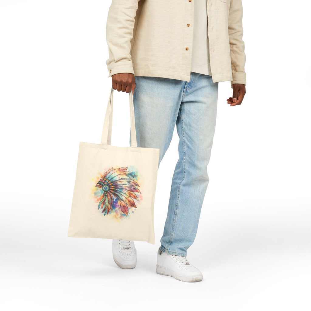 Watercolor Native Headdress Tote Bag | Feather Boho Canvas