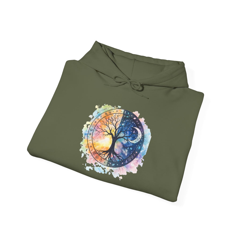 Yin Yang Tree Of Life Hoodie — Colorful Sun & Moon Spiritual Pullover