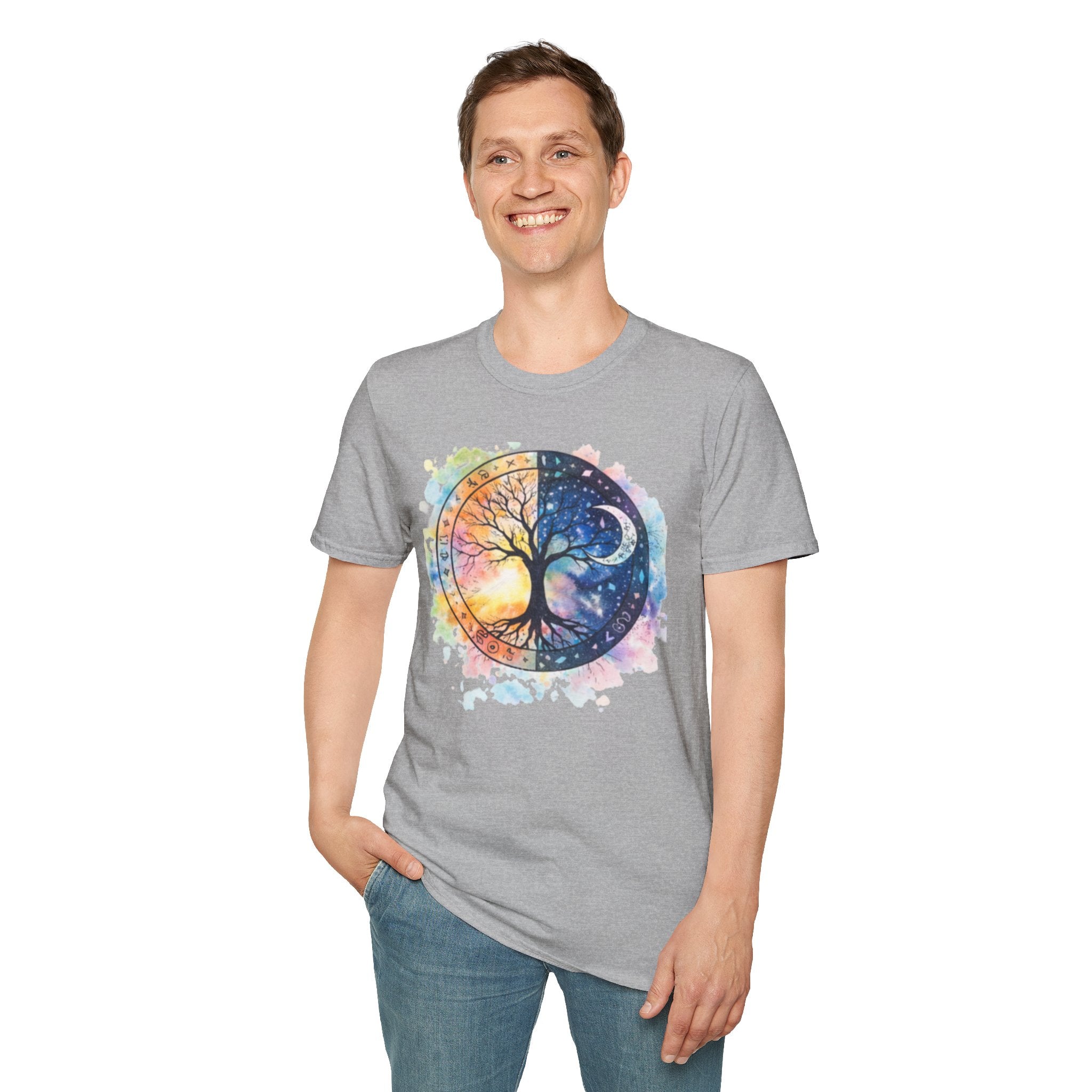 Tree of Life Yin Yang T-Shirt — Watercolor Sun & Moon Graphic Tee