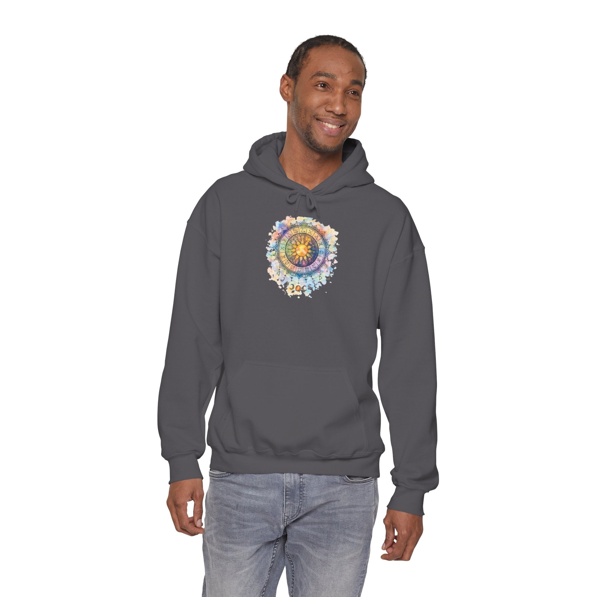 Astrology Compass Hoodie — Boho Tie-Dye Mandala Graphic