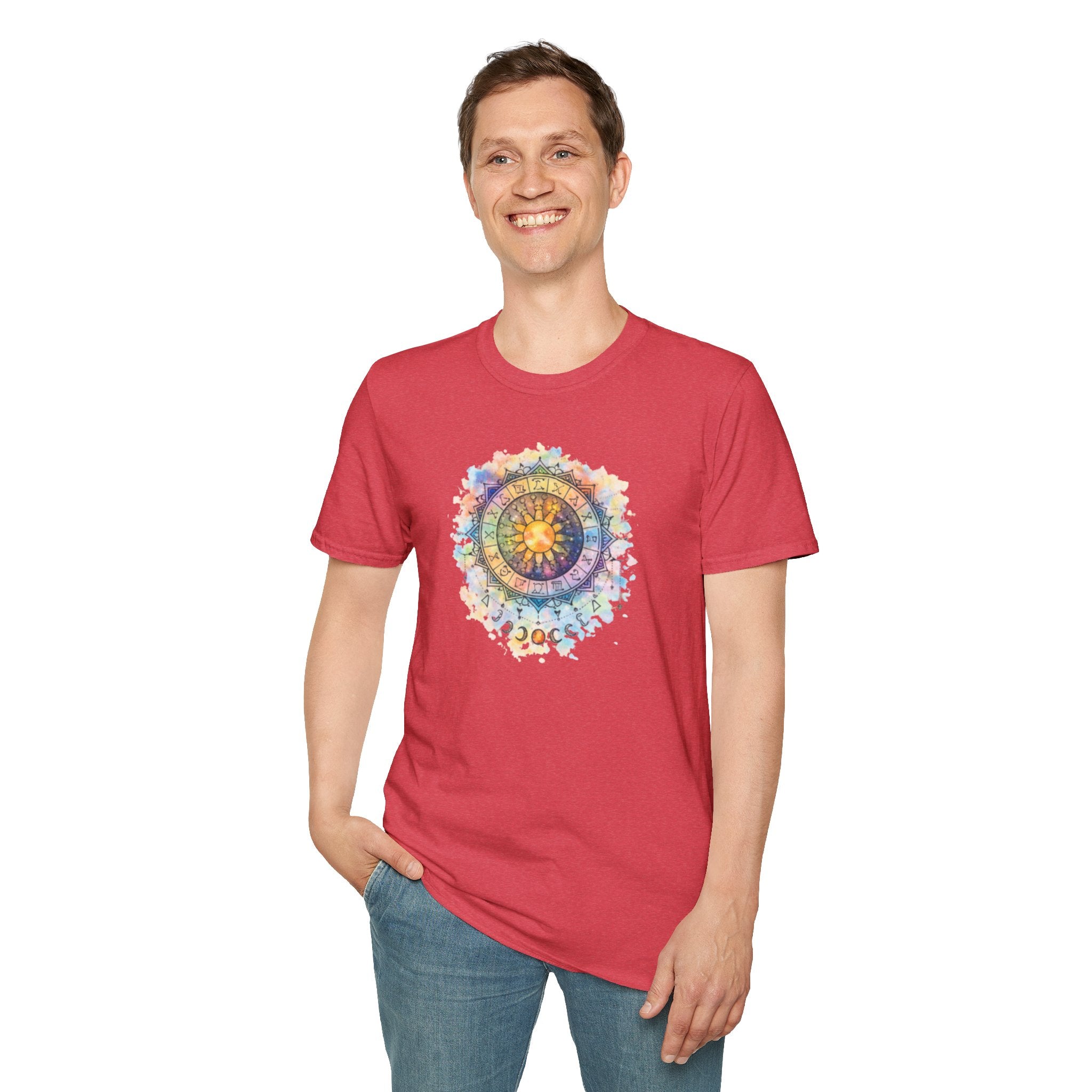 Sun & Moon Zodiac T-Shirt — Watercolor Astrological Mandala Tee