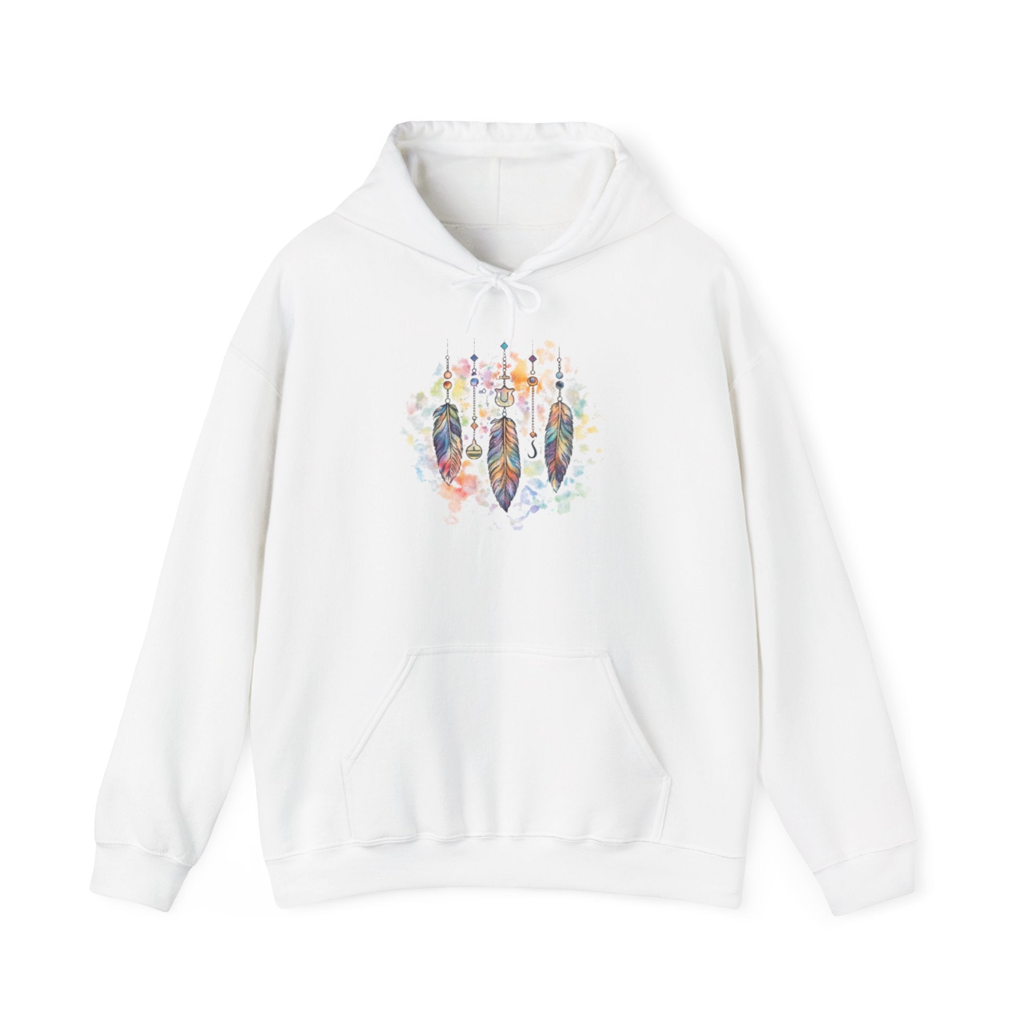 Boho Feather Dreamcatcher Hoodie — Watercolor Tribal Feathers Pullover