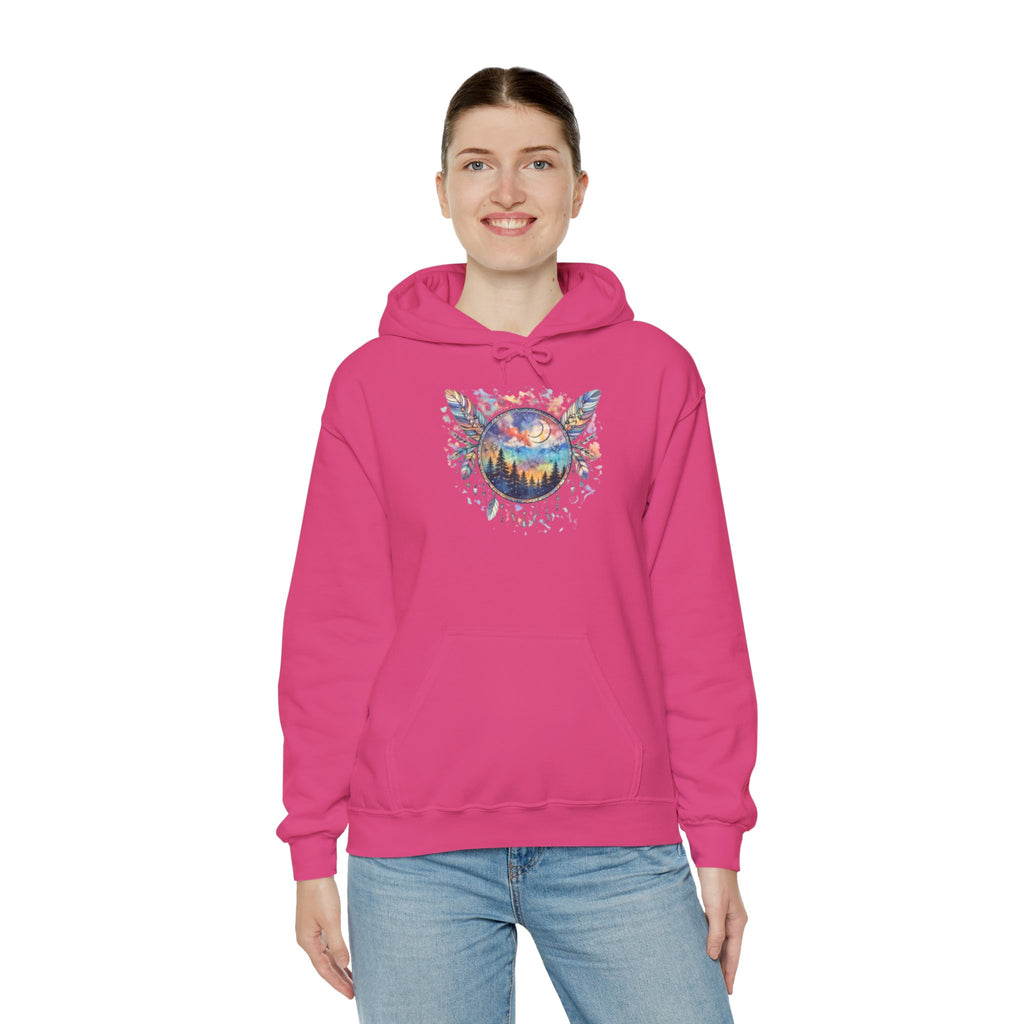 Nature Dreamcatcher Hoodie — Colorful Mountain Sunset Graphic
