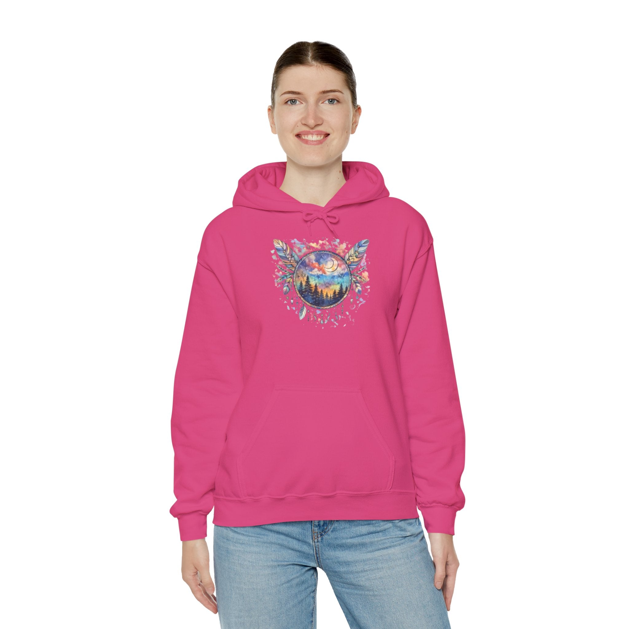 Nature Dreamcatcher Hoodie — Colorful Mountain Sunset Graphic