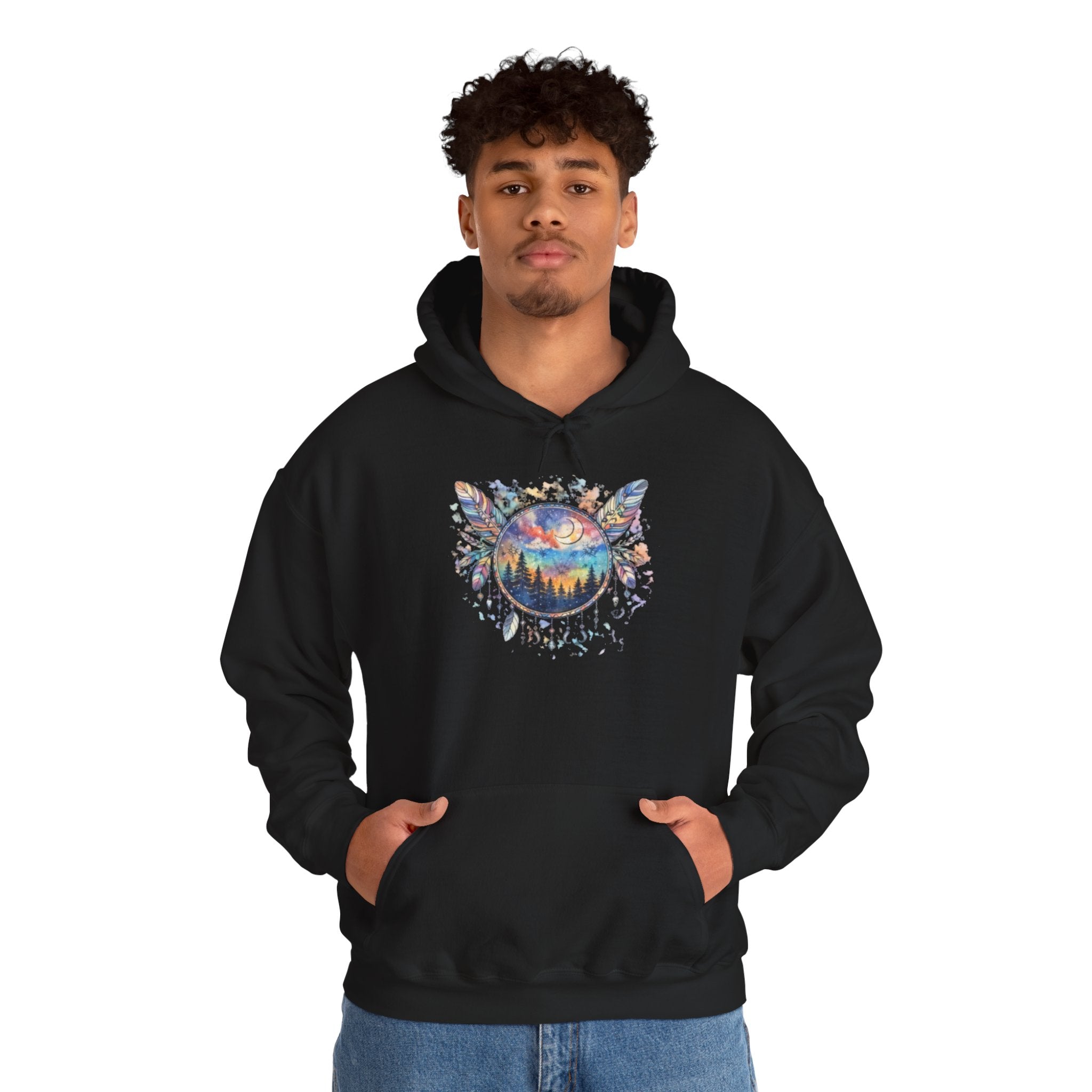 Nature Dreamcatcher Hoodie — Colorful Mountain Sunset Graphic