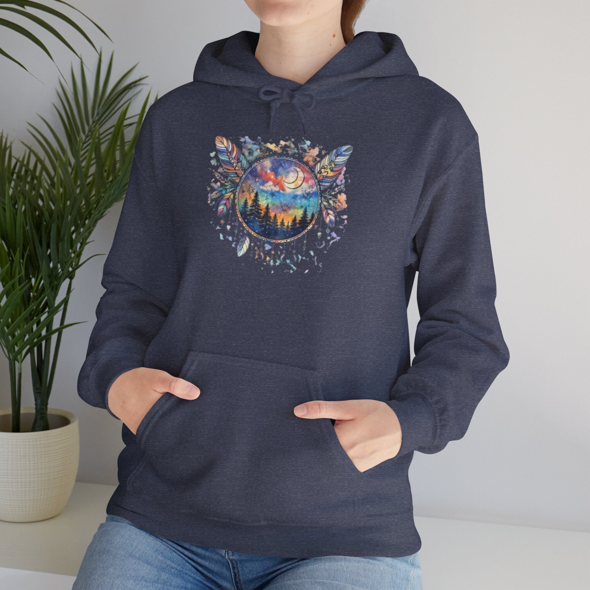 Nature Dreamcatcher Hoodie — Colorful Mountain Sunset Graphic